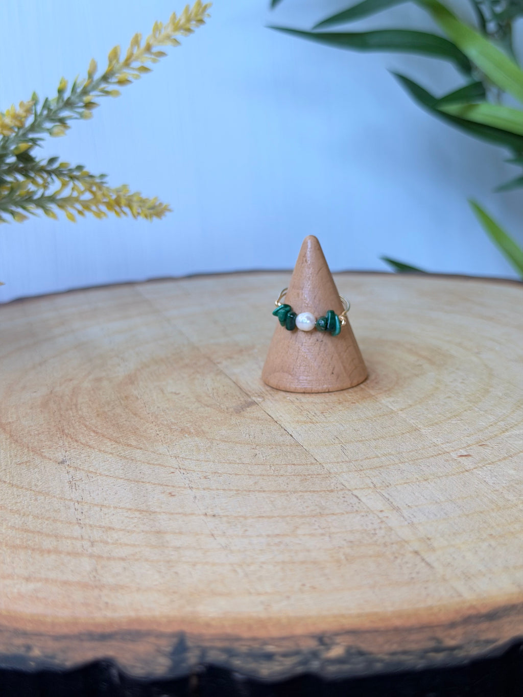 Bague Malachite & Perle d'Eau Douce