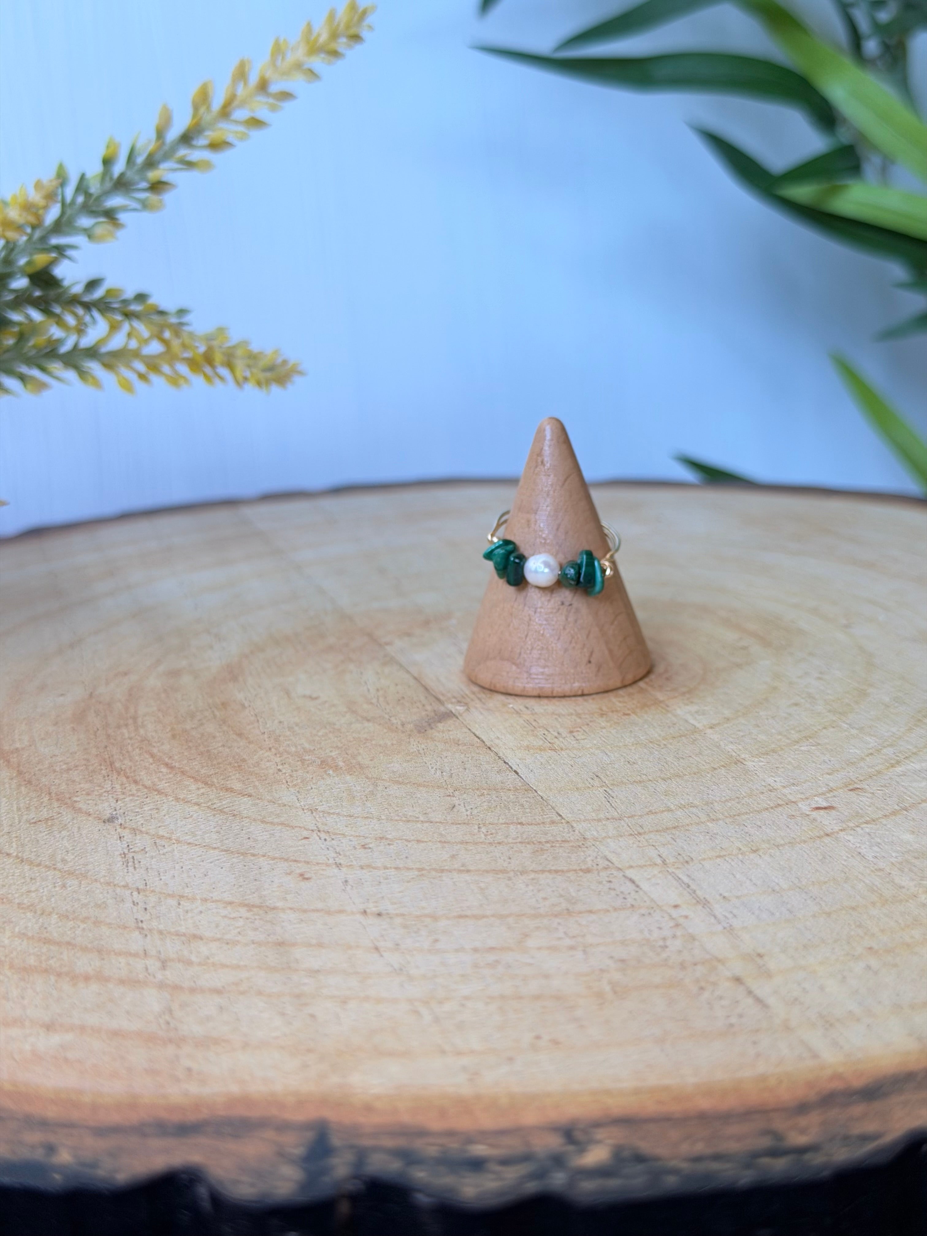 Bague Malachite & Perle d'Eau Douce