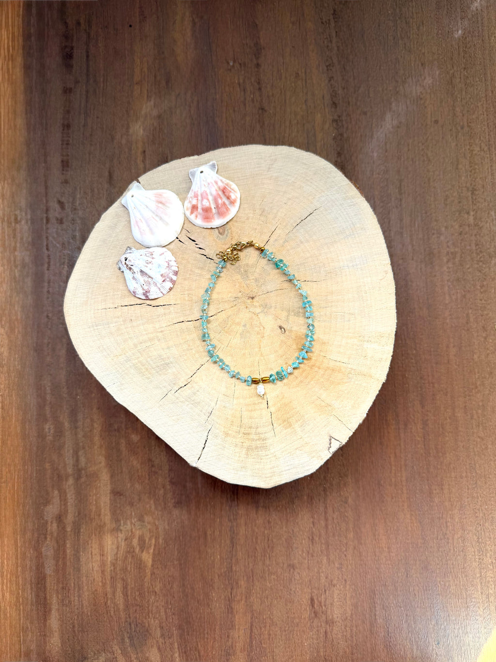 Chaîne de Cheville Apatite Bleue & Perle d’Eau Douce
