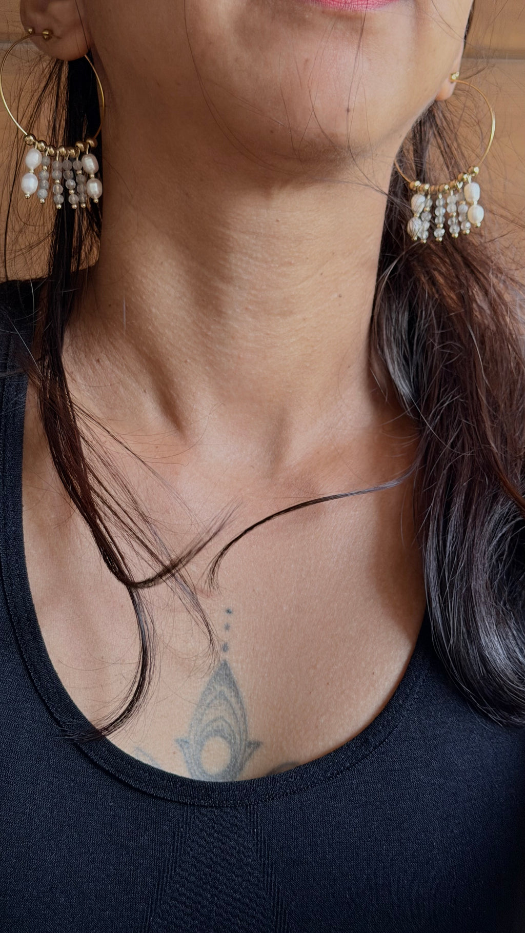 Boucles d’oreilles Lina – Perle d’eau douce et labradorite