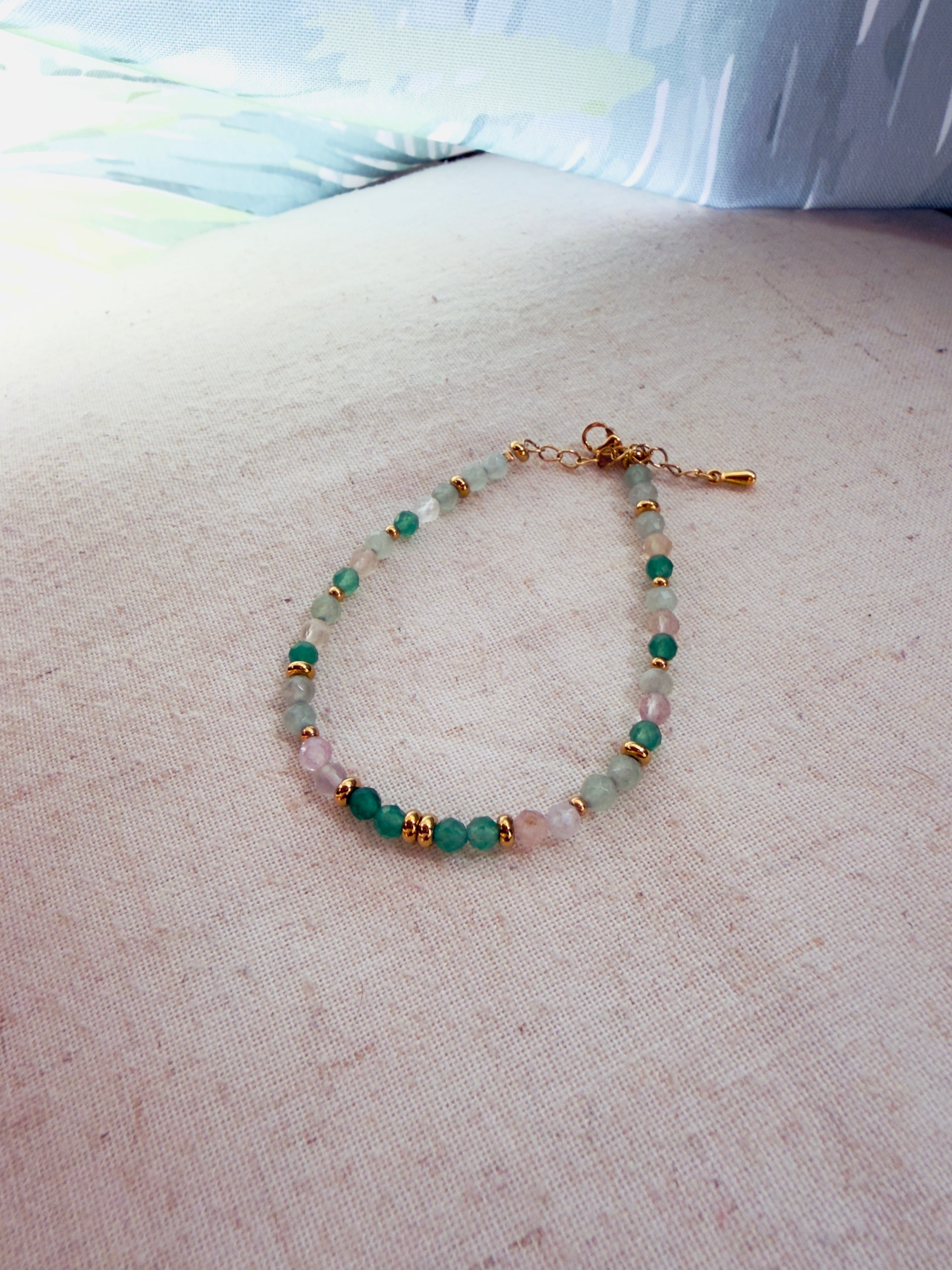 Bracelet en pierres naturelles aventurine, aventurine verte et fluorite – Naéla