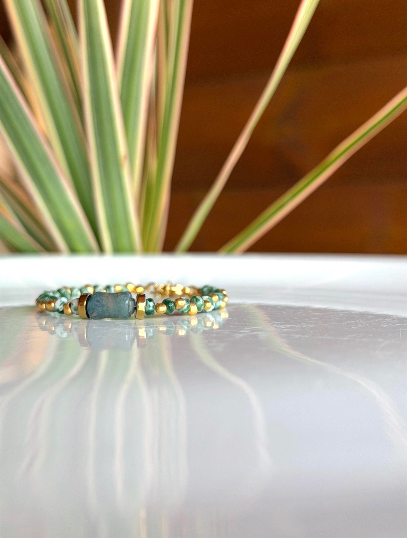 Bracelet Jaspe vert et agate mousse
