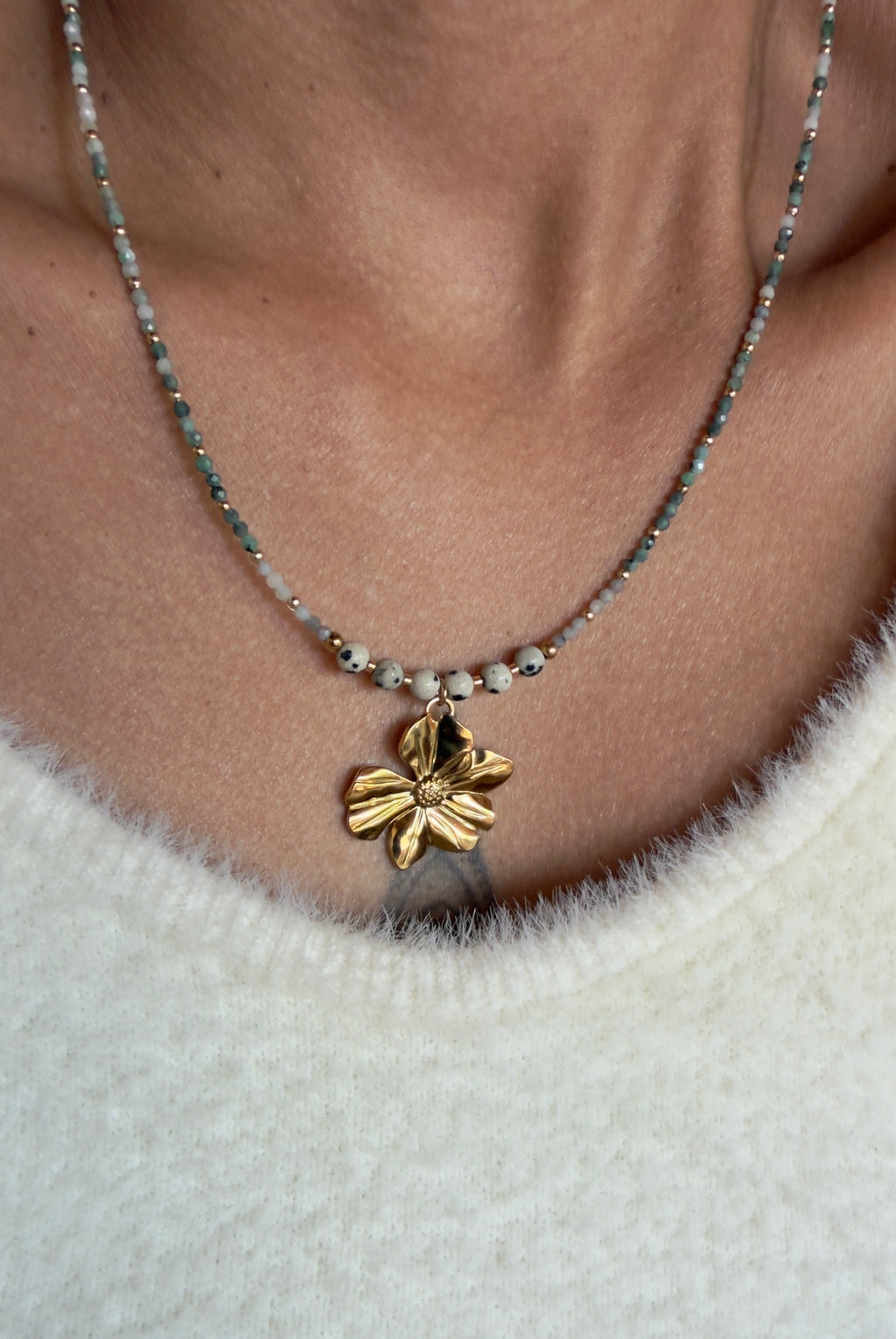 Collier Ornella - Émeraude et jaspe dalmatien