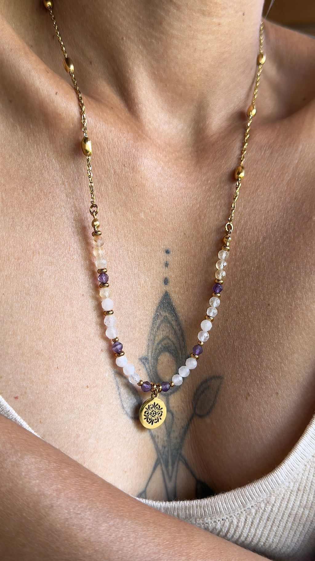 Collier Elia – Citrine, quartz rose et améthyste