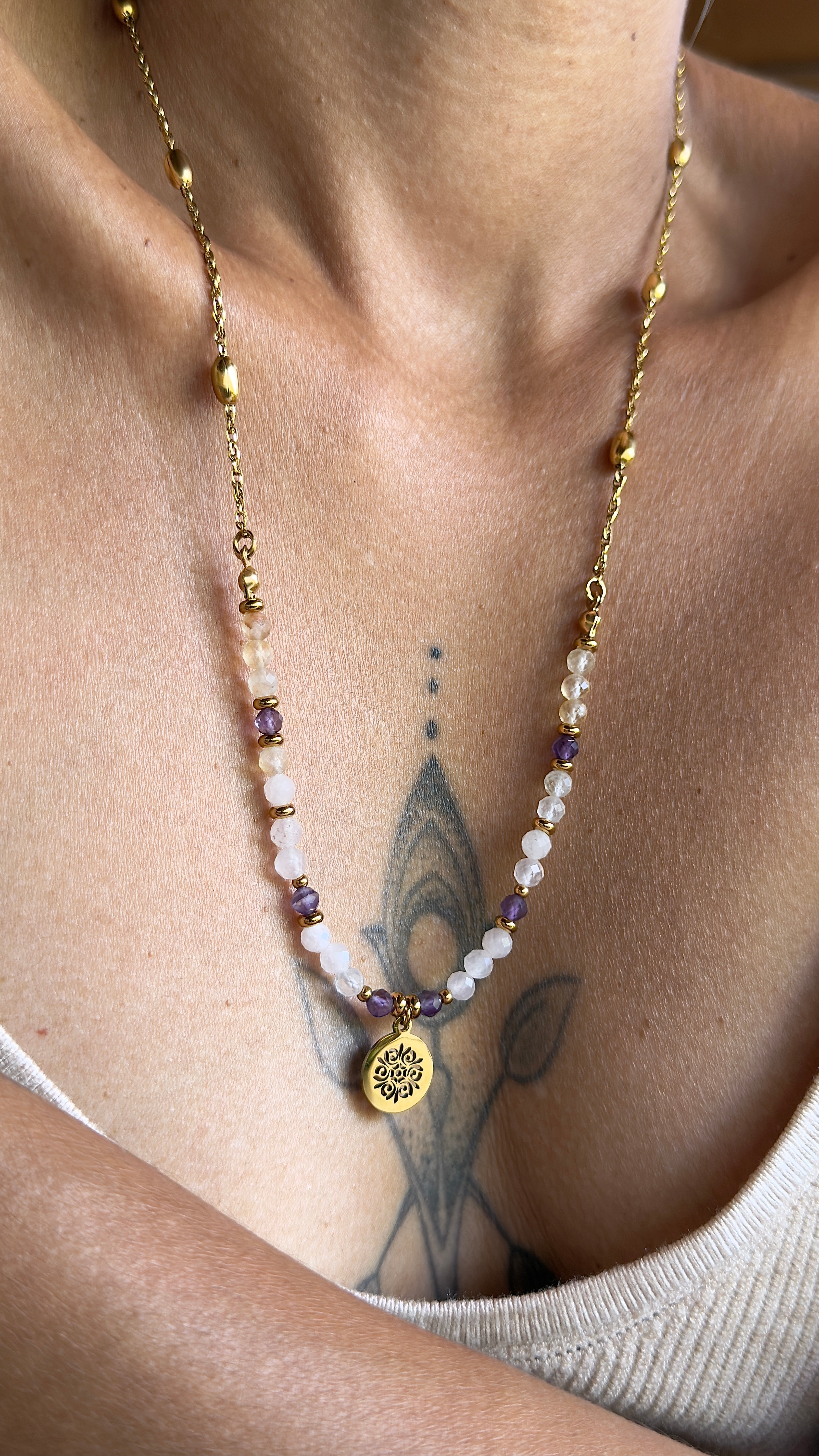 Collier Elia – Citrine, quartz rose et améthyste