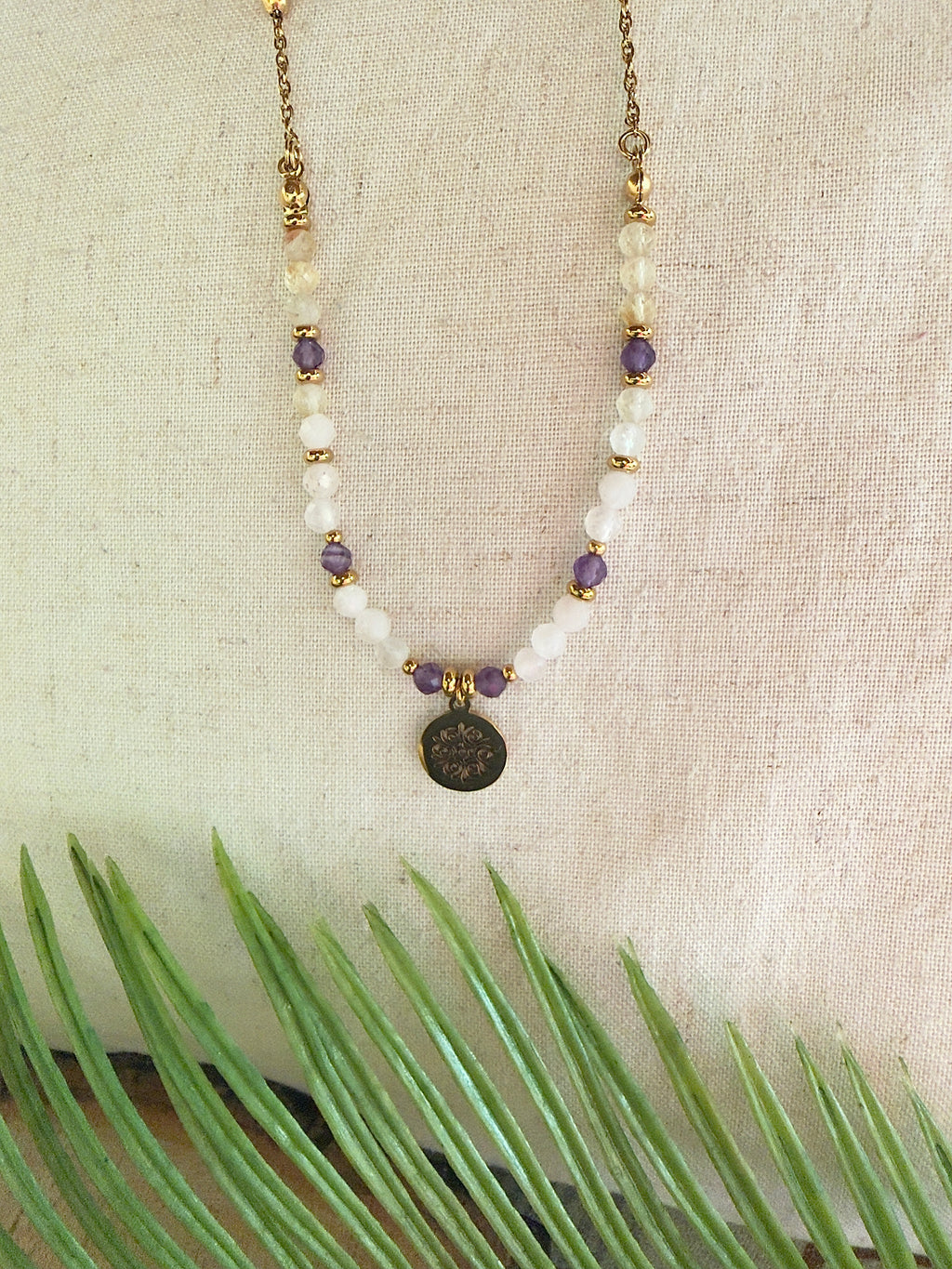 Collier Elia – Citrine, quartz rose et améthyste