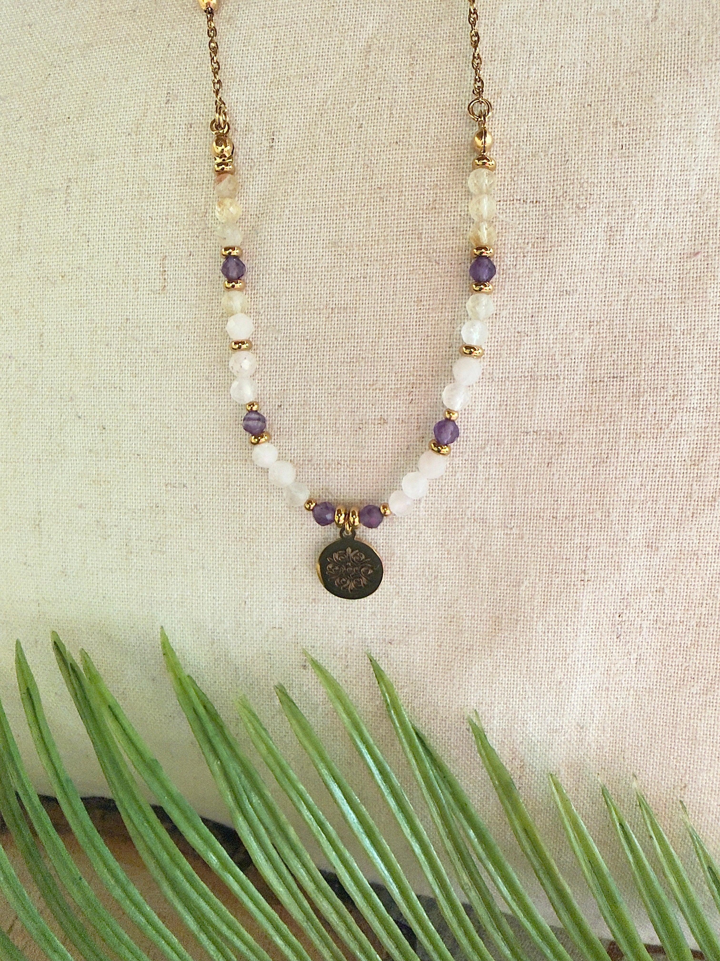 Collier Elia – Citrine, quartz rose et améthyste