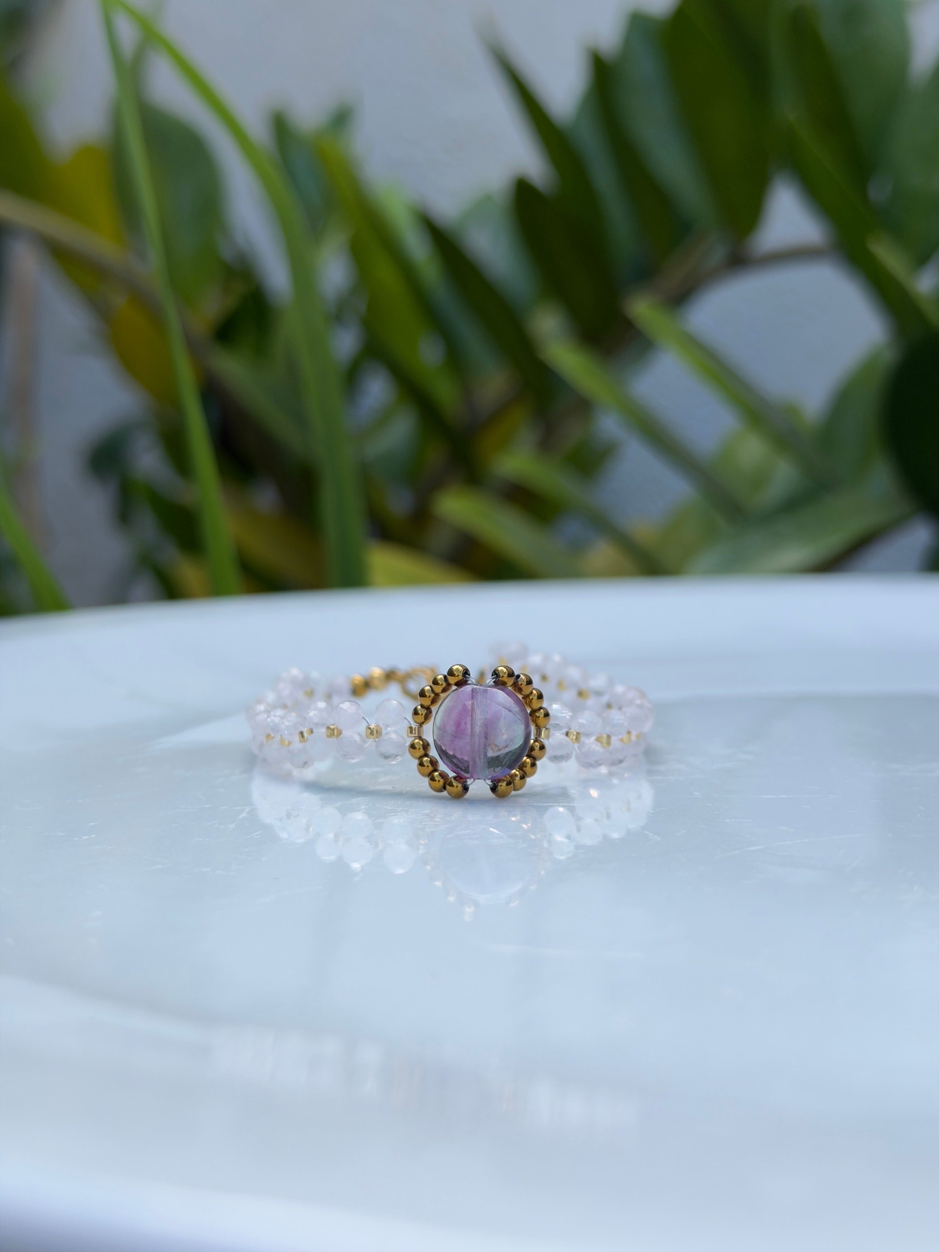 Bracelet Quartz Rose, Fluorite & Hématite Dorée