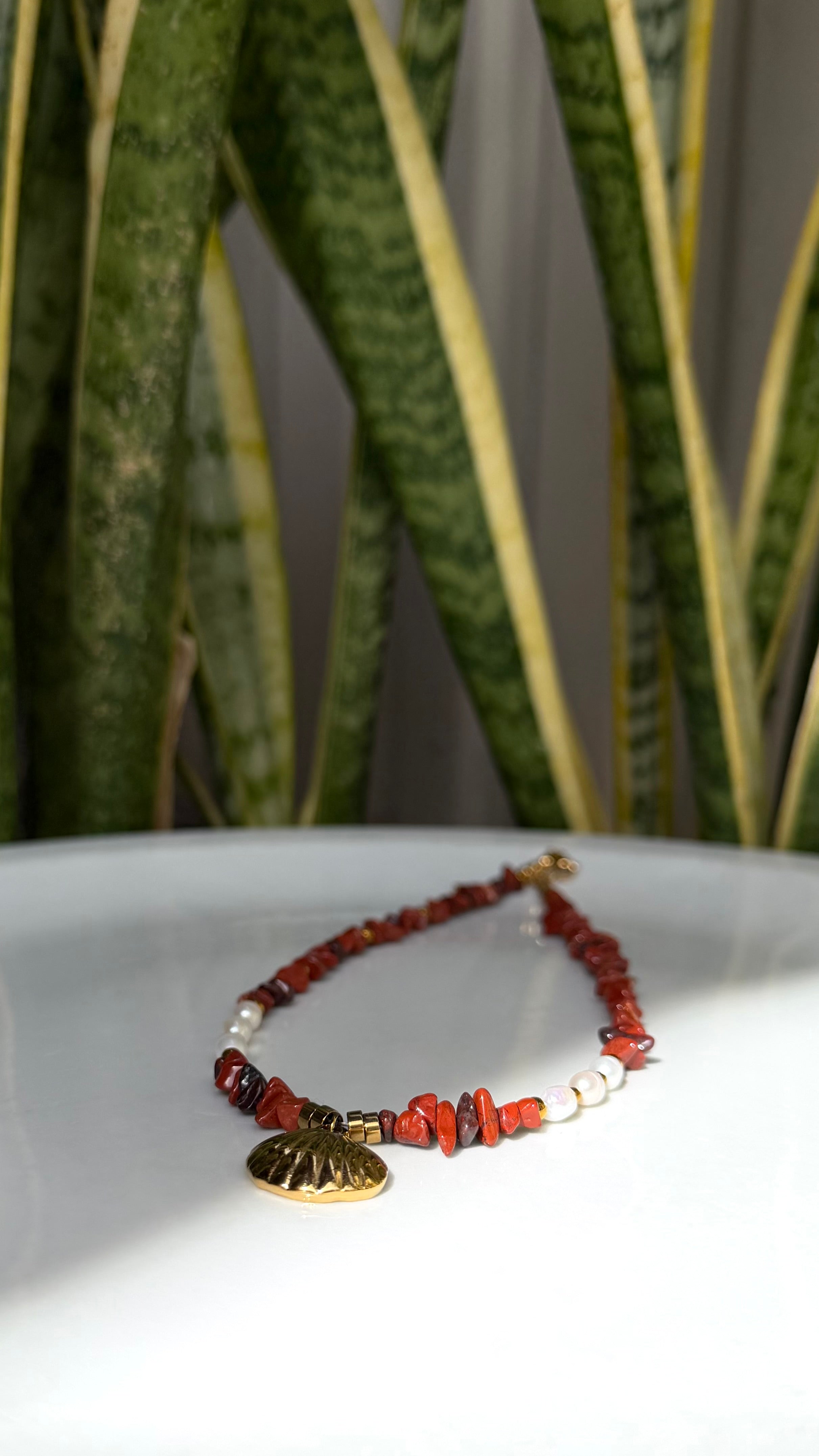 Collier Jaspe Rouge & Perles d’Eau Douce