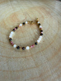 Bracelet en pierres naturelles quartz rose, grenat et rhodonite – Élia