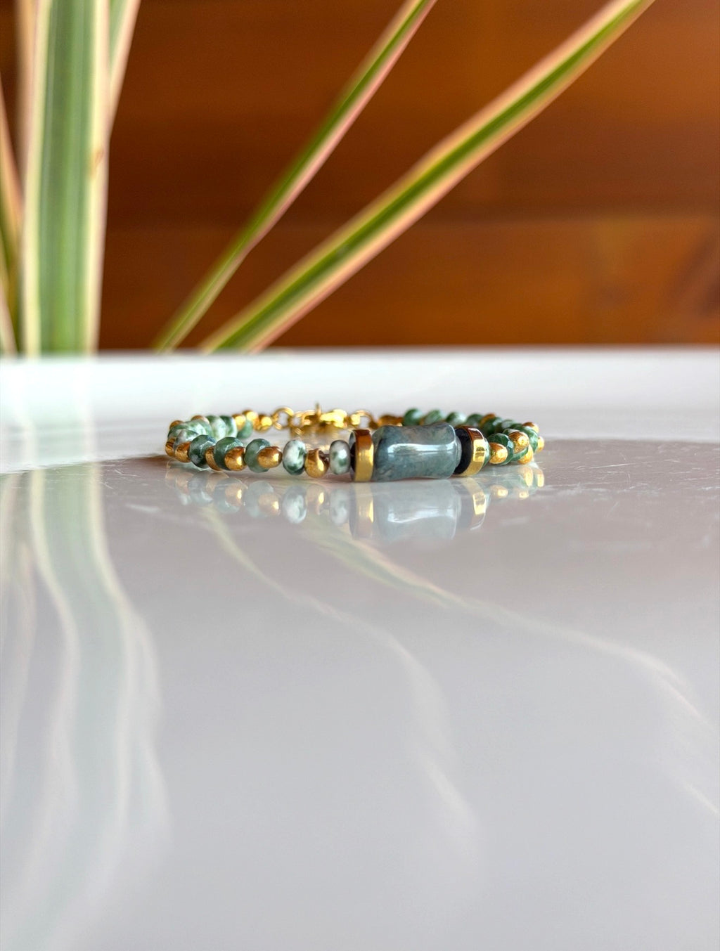 Bracelet Jaspe vert et agate mousse