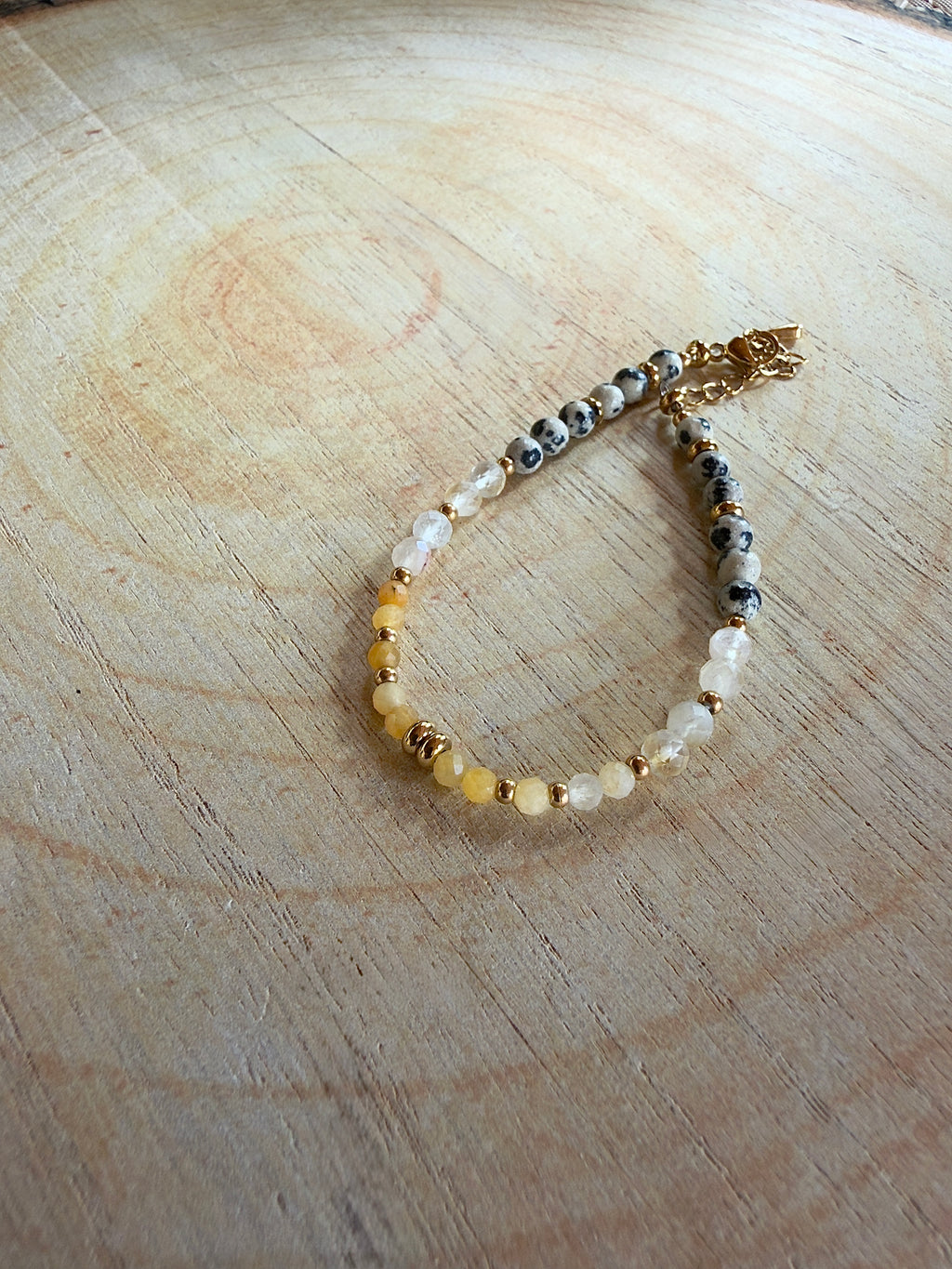 Bracelet en pierres naturelles jaspe dalmatien, citrine et aventurine jaune – Naïa