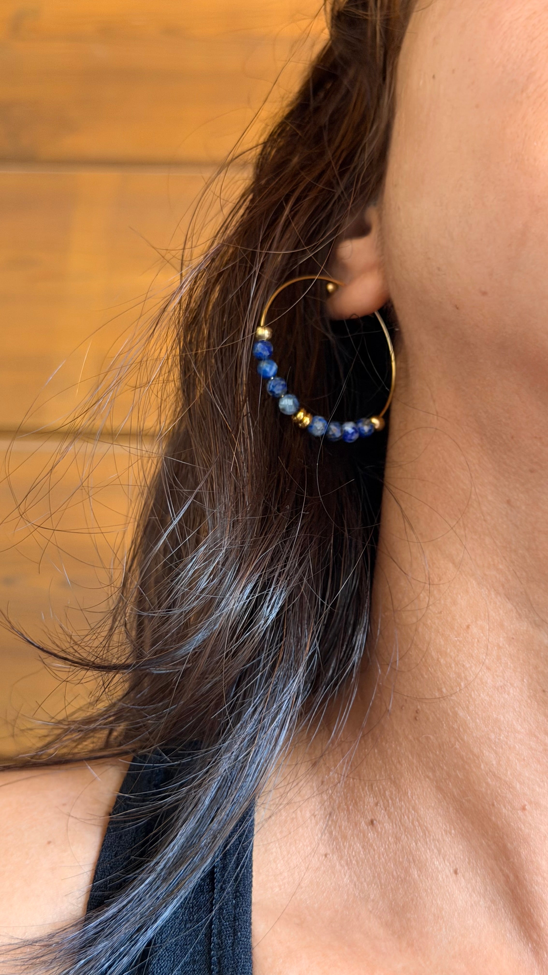 Boucles d’oreilles Nayra – Lapis-lazuli et acier inoxydable