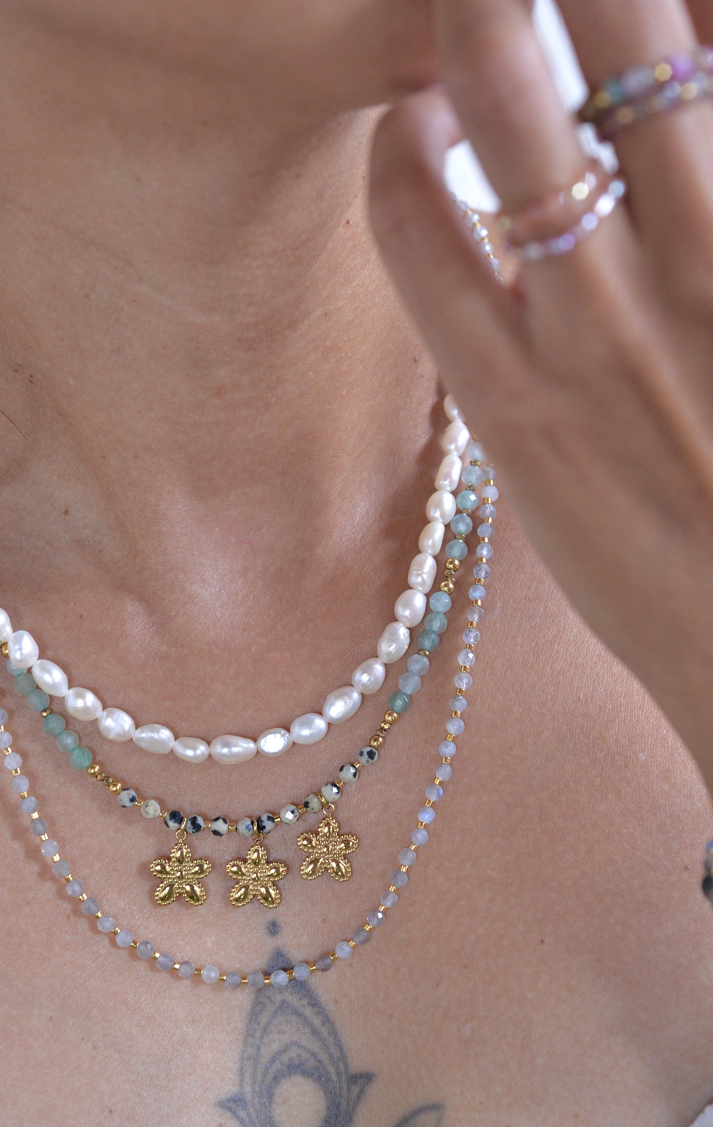 Le collier Elena - Aventurine et jaspe dalmatien