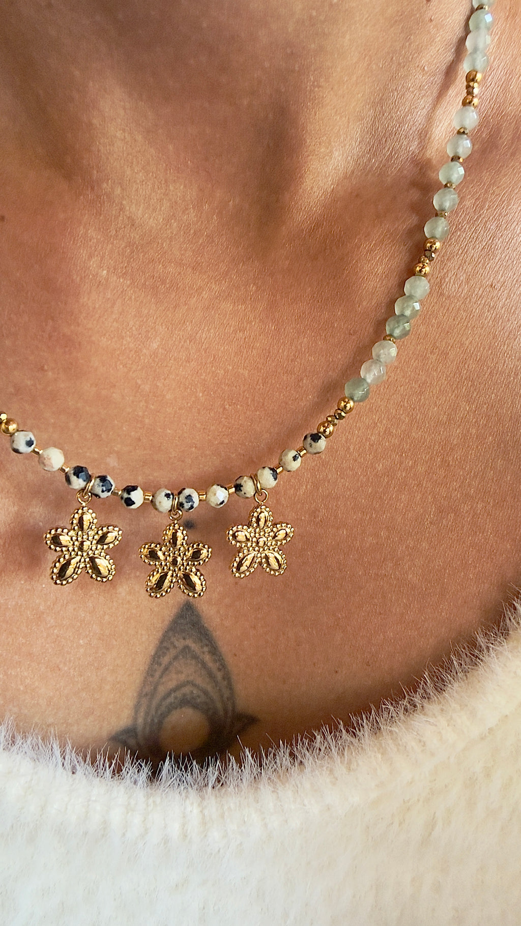 Le collier Elena - Aventurine et jaspe dalmatien