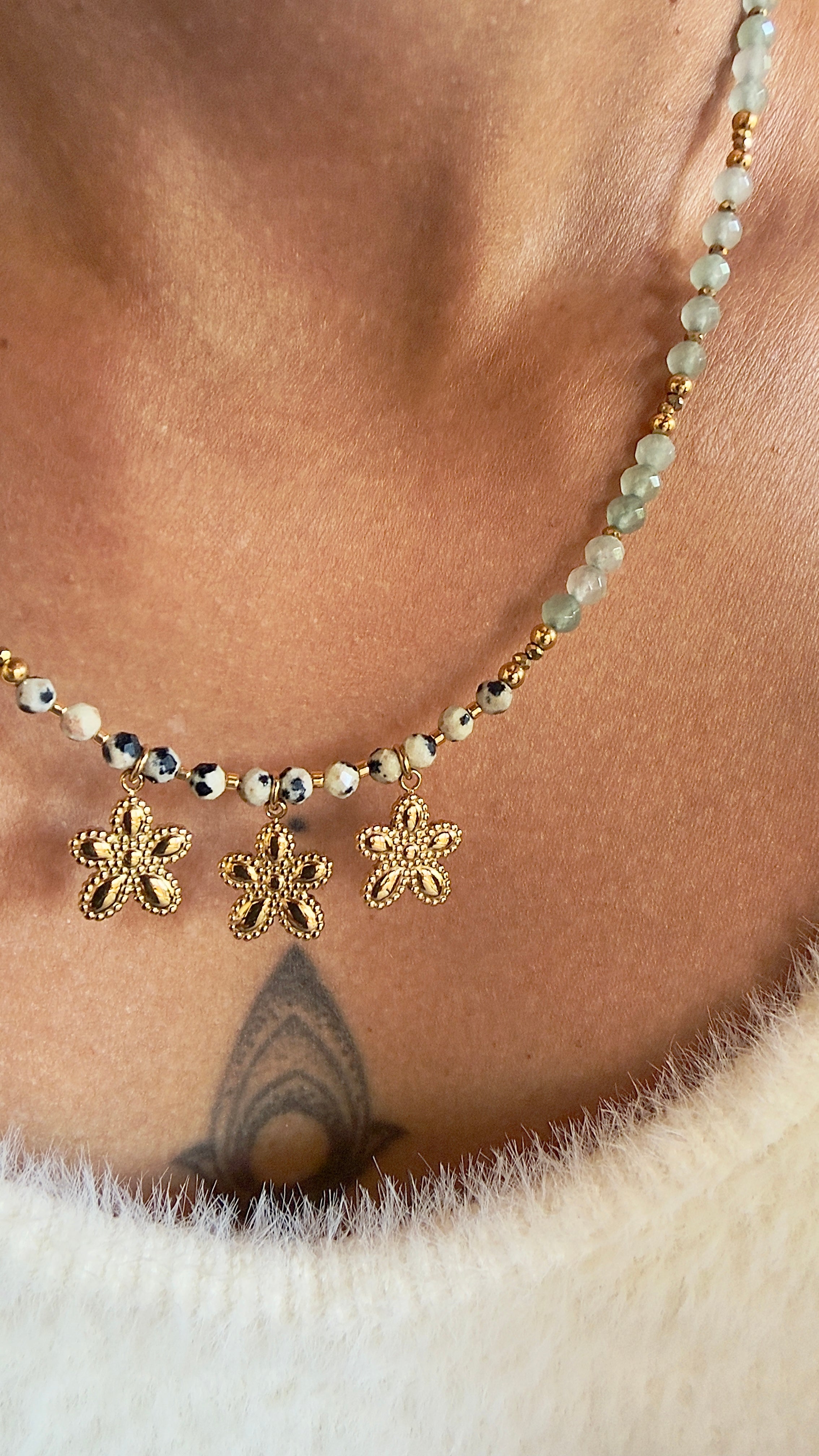 Le collier Elena - Aventurine et jaspe dalmatien