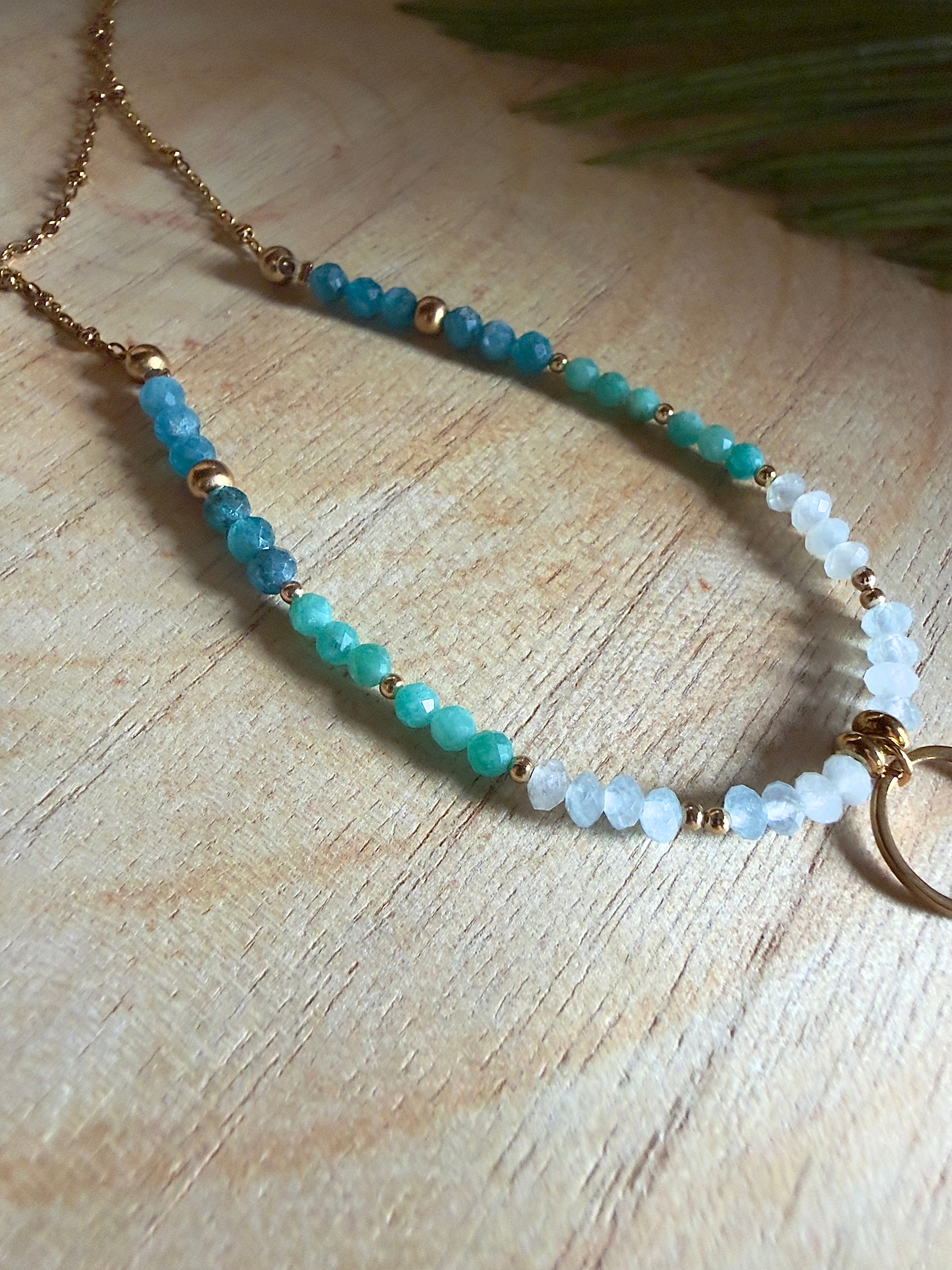 Collier Lyra – Apatite bleue, amazonite et aigue-marine