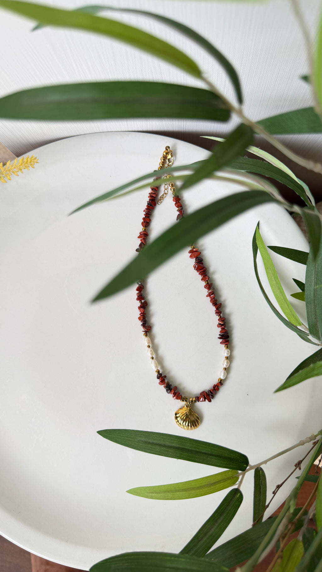 Collier Jaspe Rouge & Perles d’Eau Douce