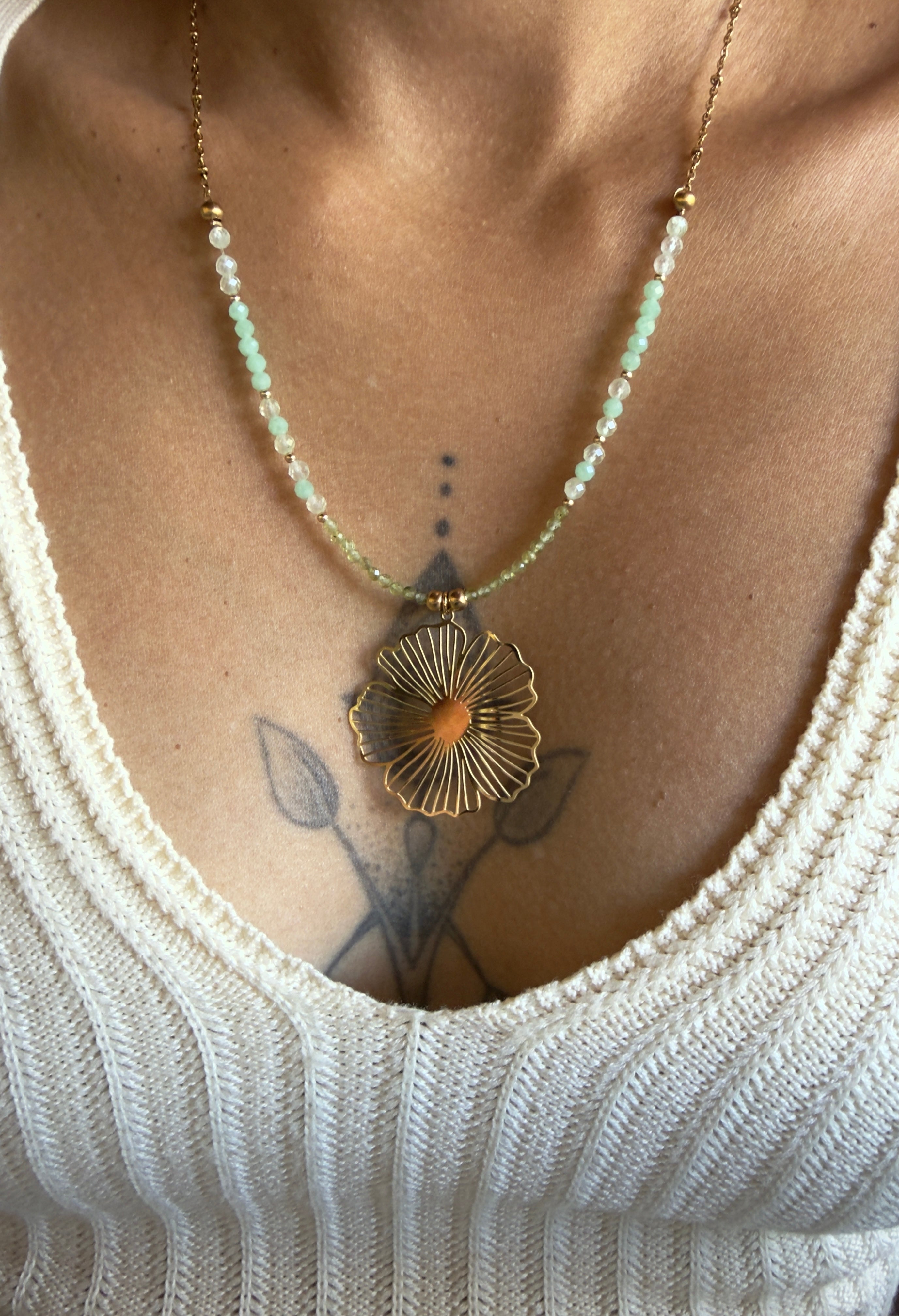 Collier Mahéa - Péridot - Jade - Préhnite