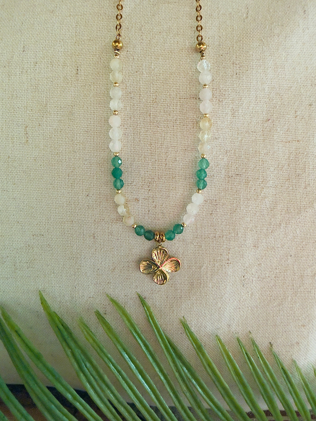 Collier Mila – Aventurine verte, quartz rose et citrine