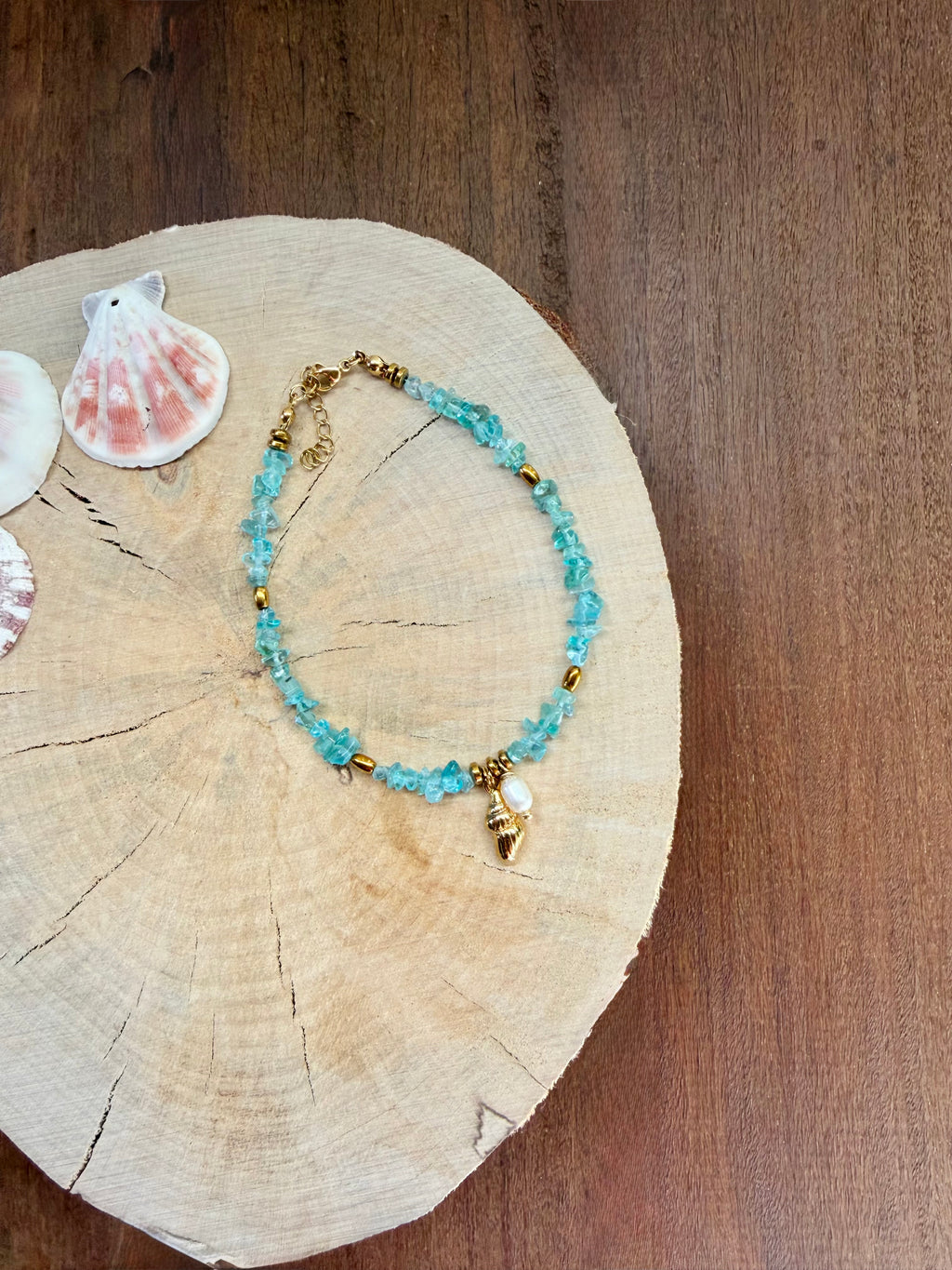 Chaîne de Cheville Apatite Bleue & Perles d’Eau Douce