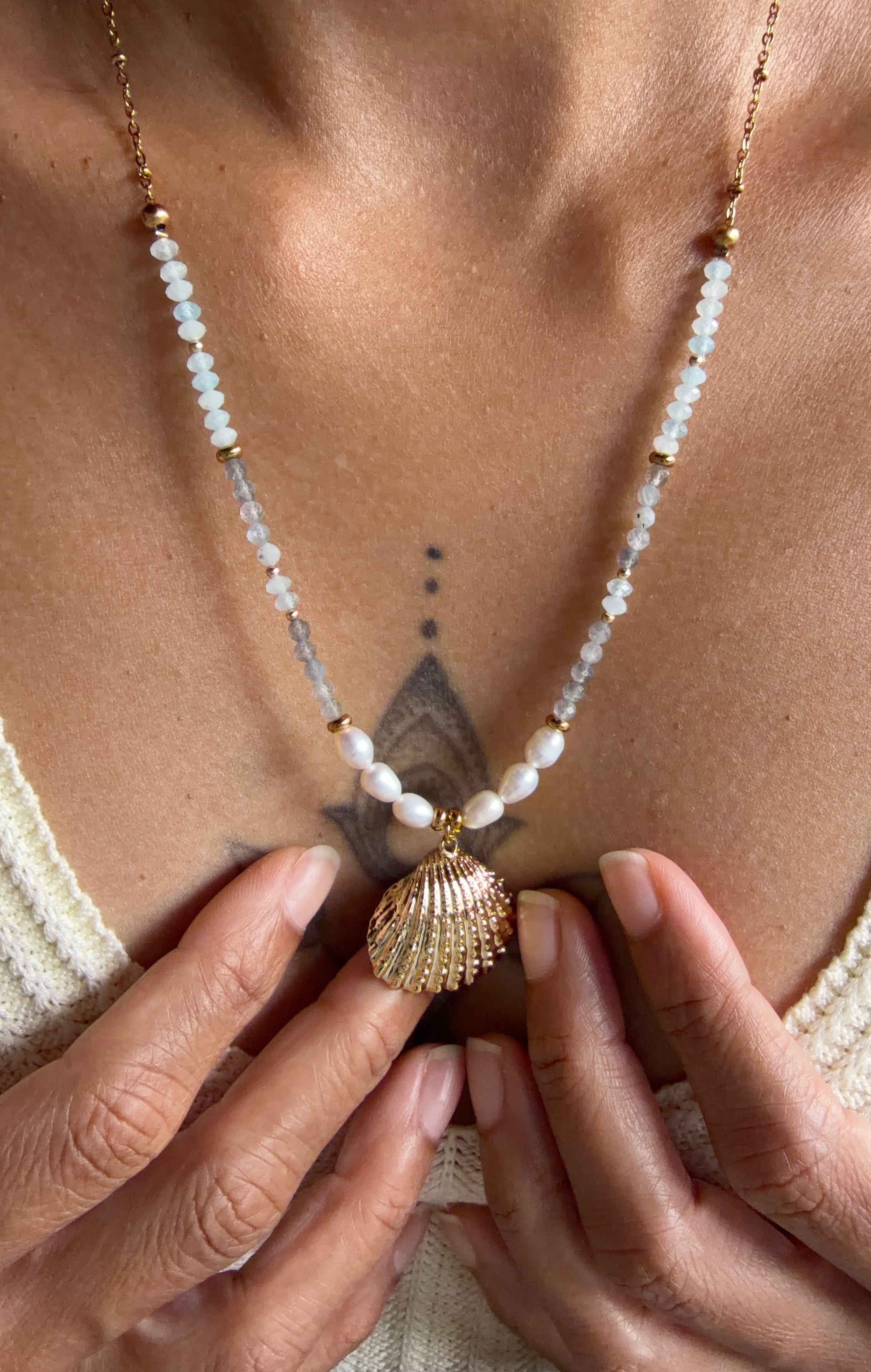 ✨ Collier Azura – Perles d’Eau Douce, Labradorite & Aigue-Marine