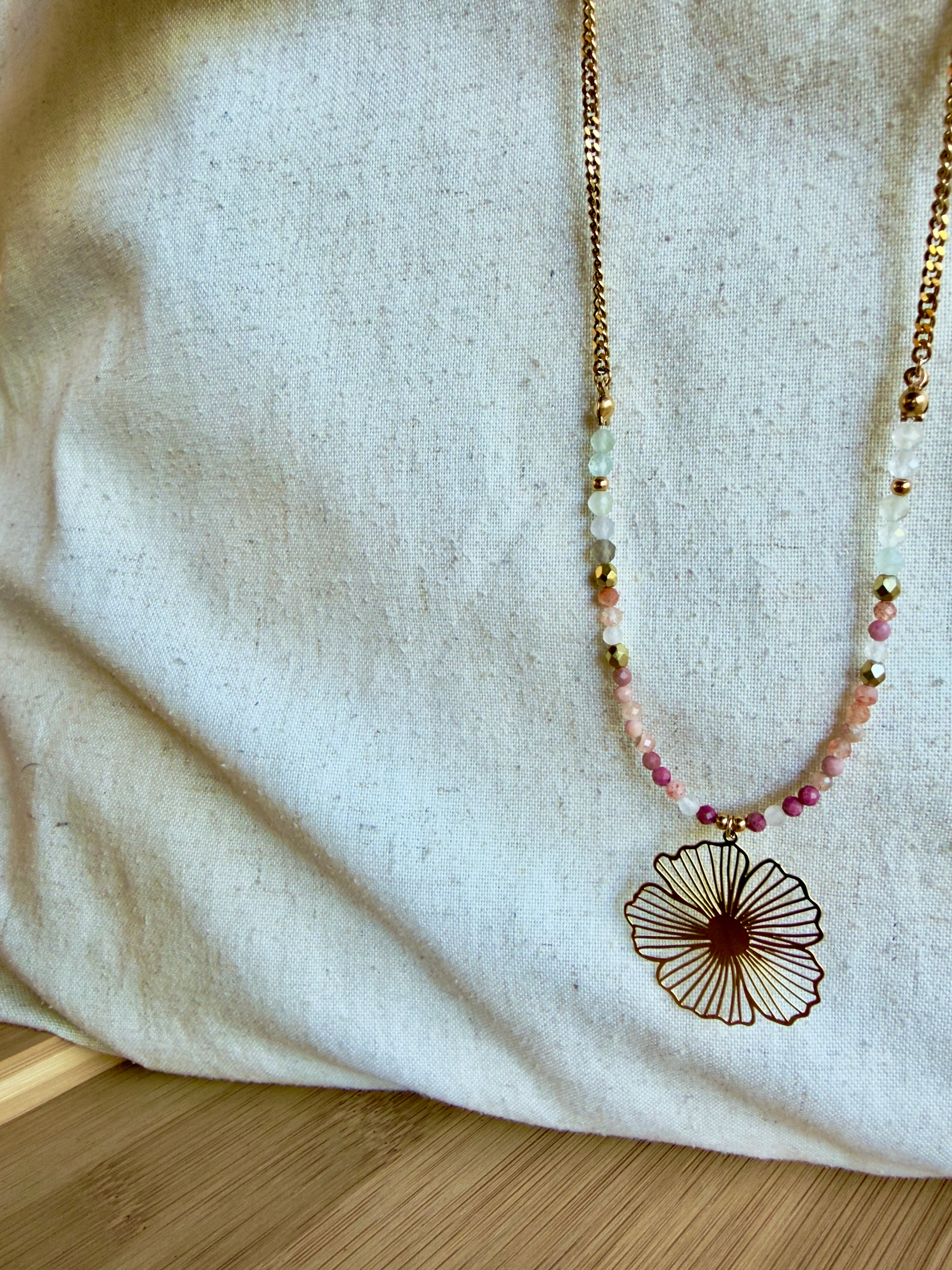 Sautoir Floria - Rhodonite-Pierre du Soleil- Fluorite