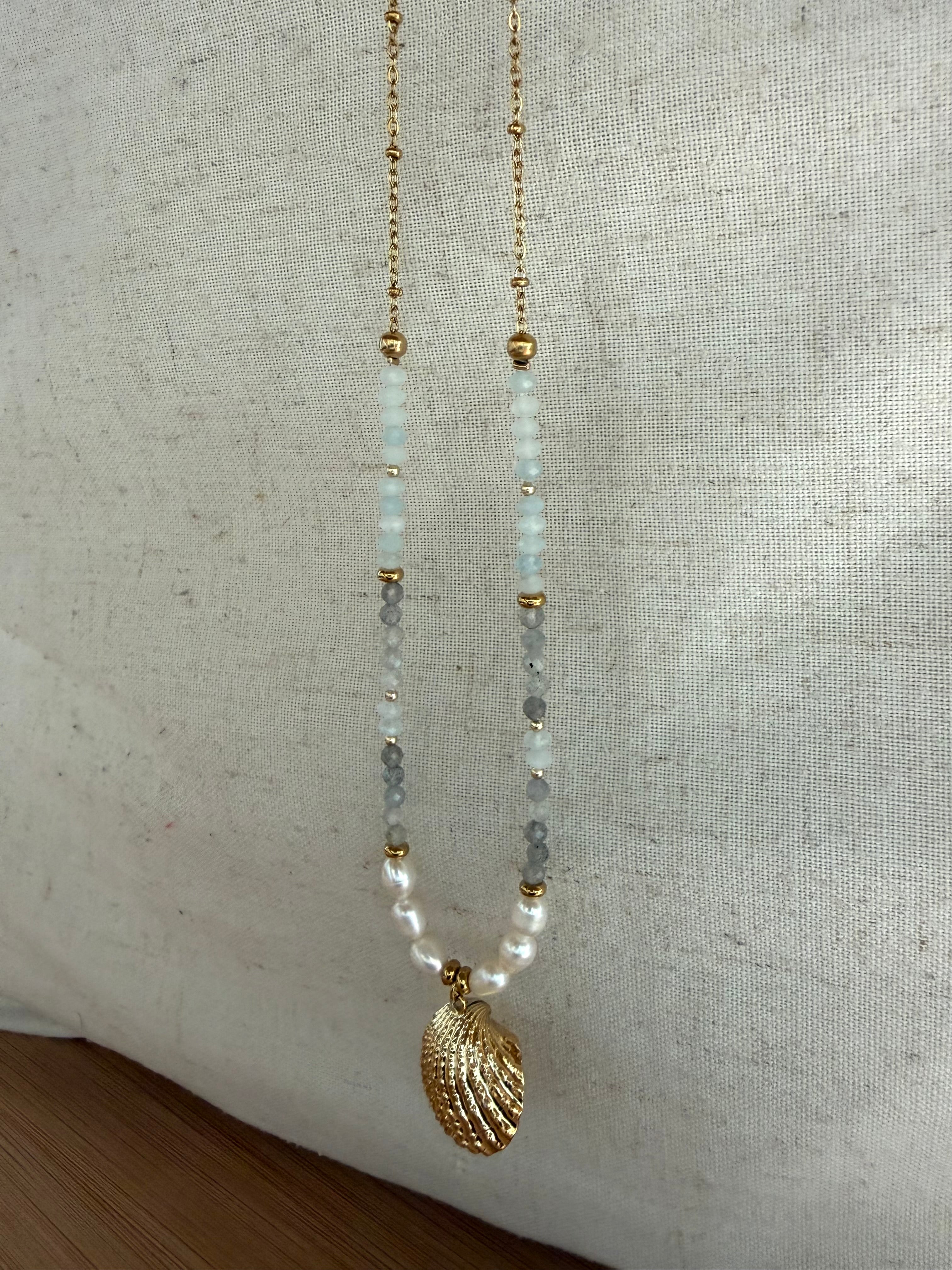✨ Collier Azura – Perles d’Eau Douce, Labradorite & Aigue-Marine