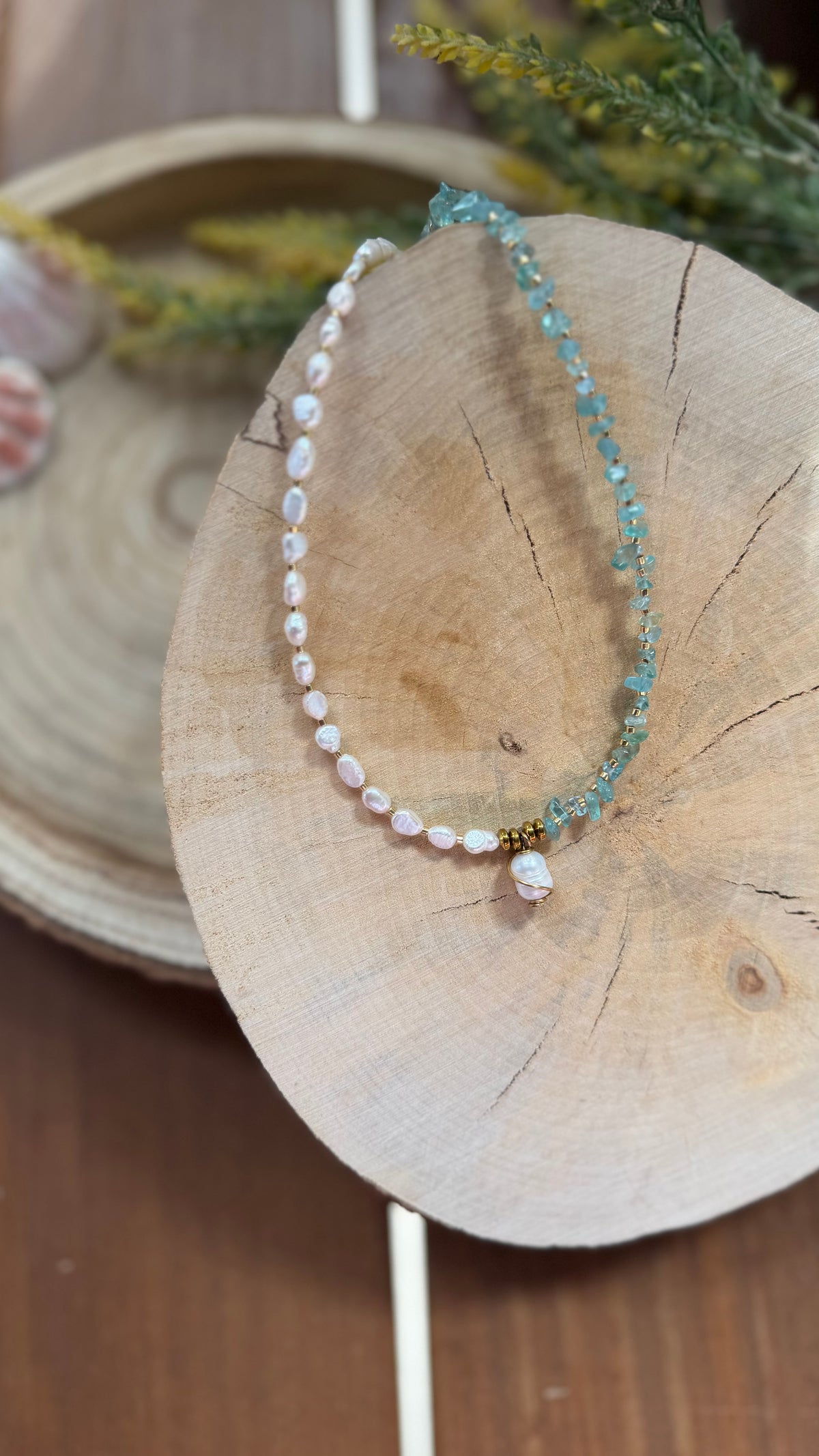 Collier Apatite Bleue & Perles d’Eau Douce – Perle