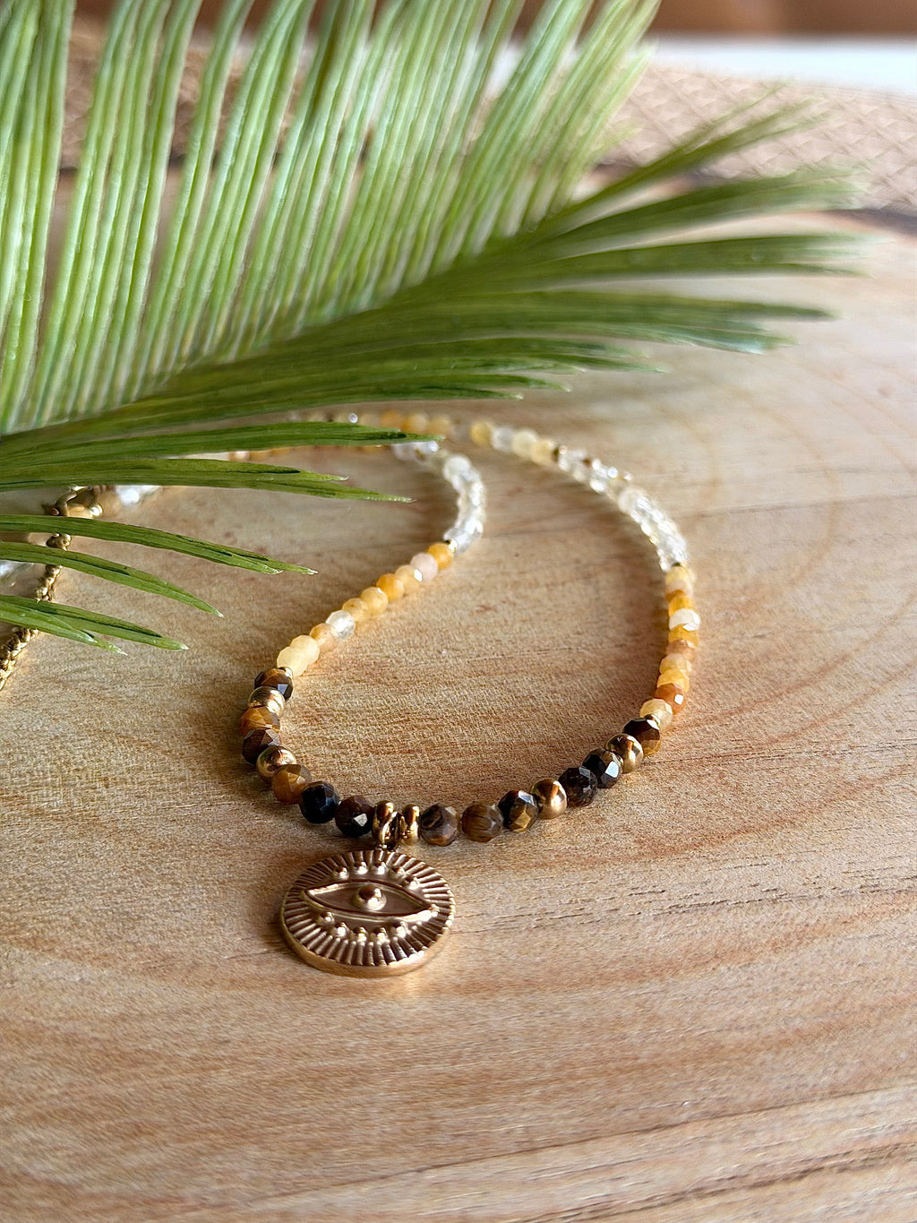 Chaîne de taille talisman – Aventurine jaune, quartz rutile et œil de tigre