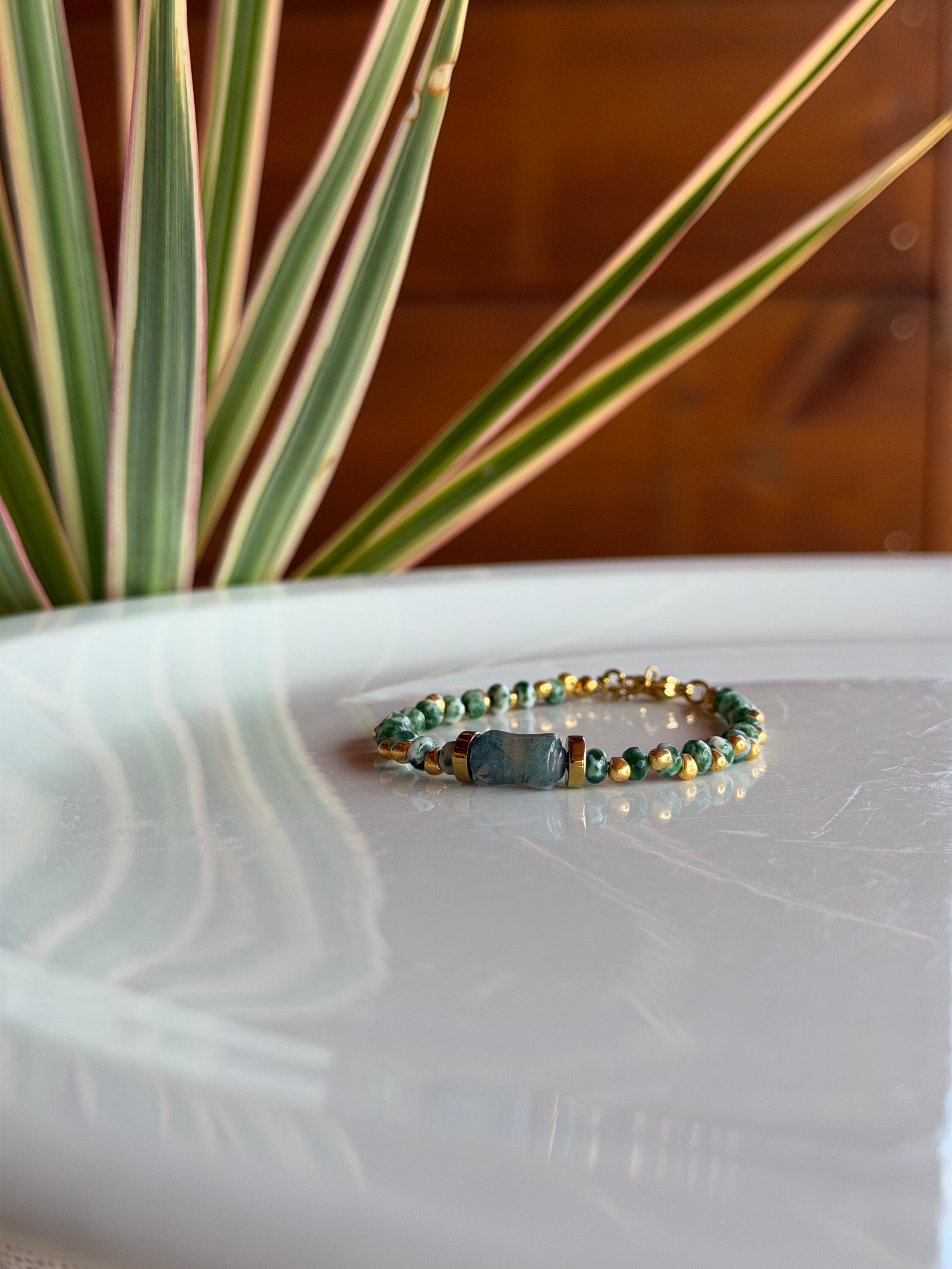 Bracelet Jaspe vert et agate mousse