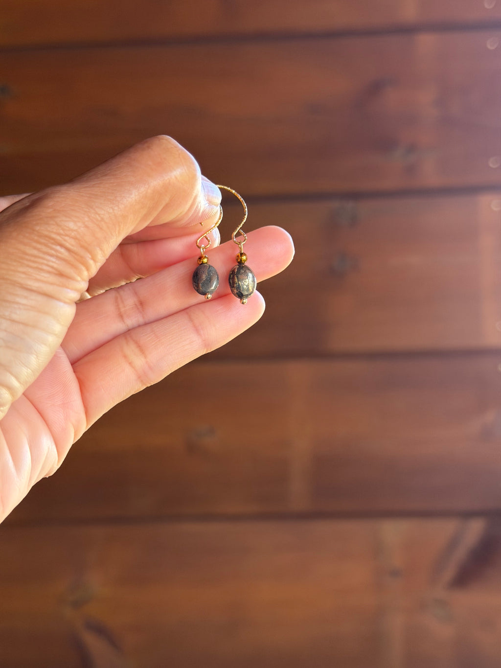 Boucles d’oreilles Pyrite & Hématite Dorée
