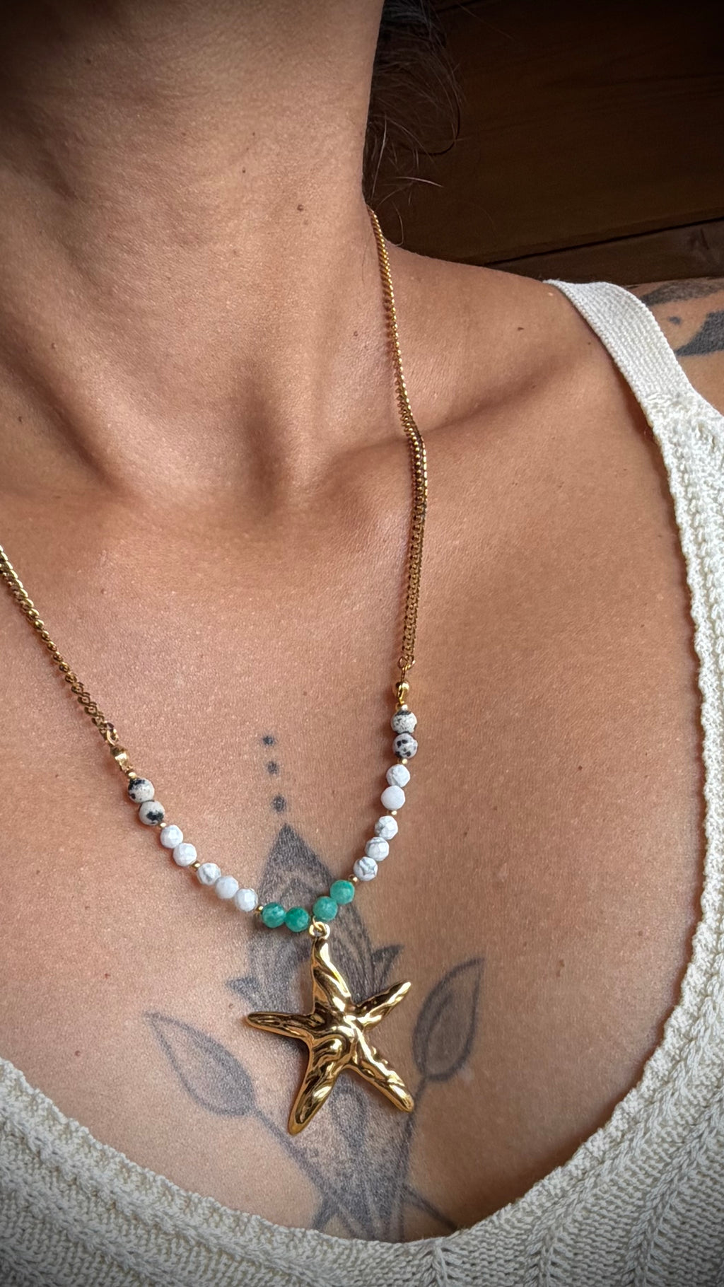 ✨ Collier Nerina – Jaspe Dalmatien, Howlite & Amazonite
