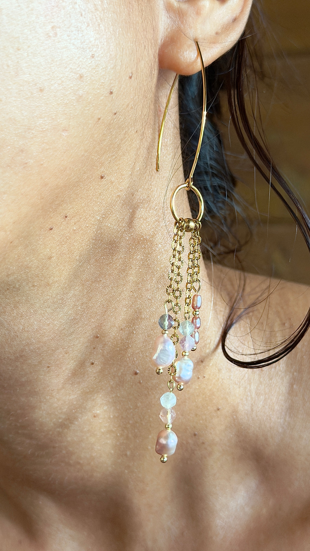 Boucles d’oreilles Liora – Fluorite et perles d’eau douce