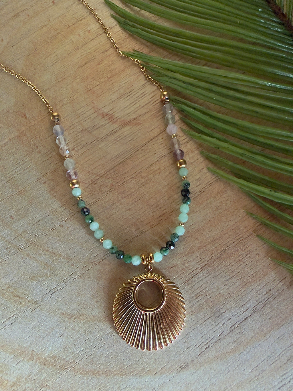 Collier Luma – Zoïsite, jade et fluorine
