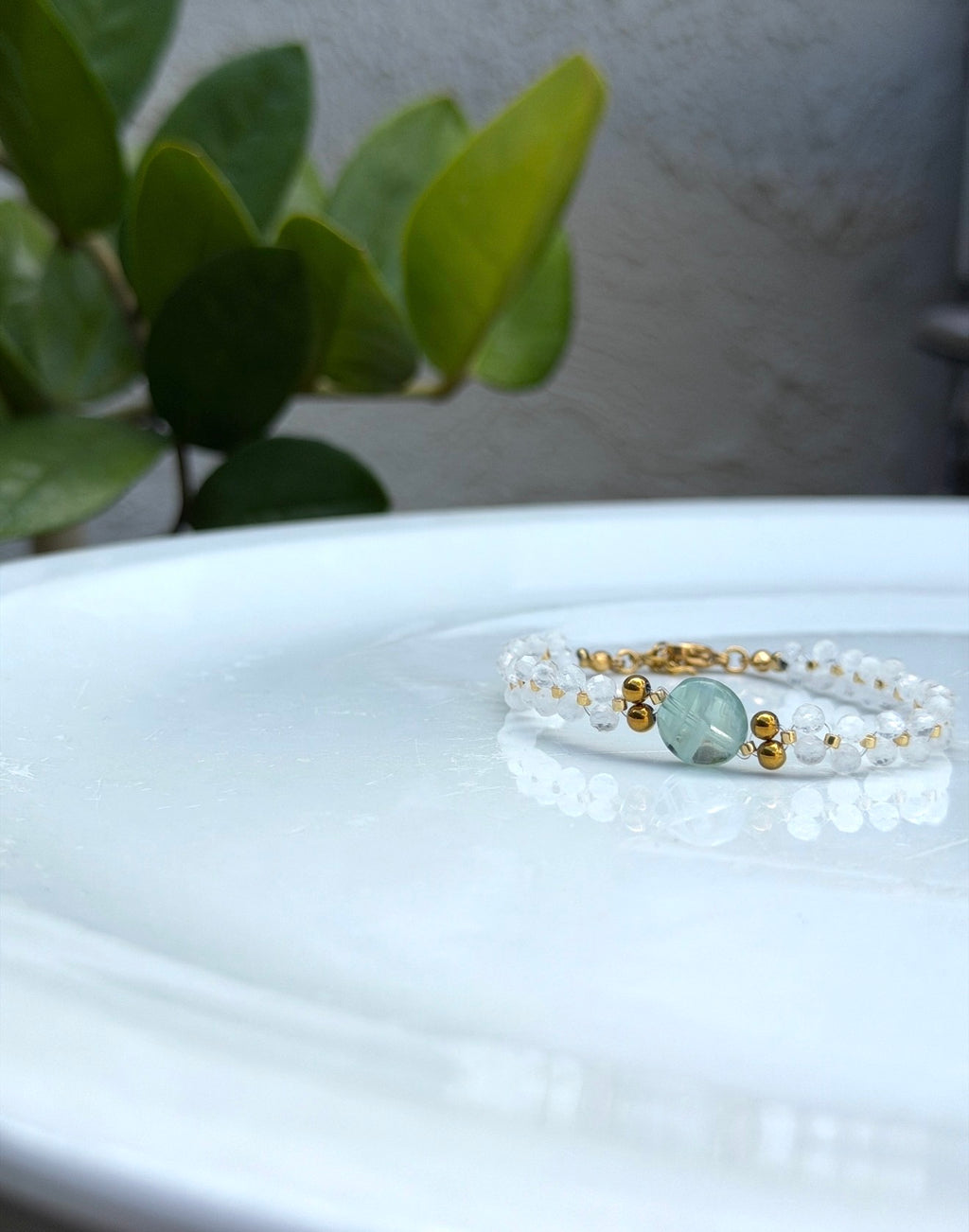 Bracelet Pierre de lune, Fluorite & Hématite Dorée