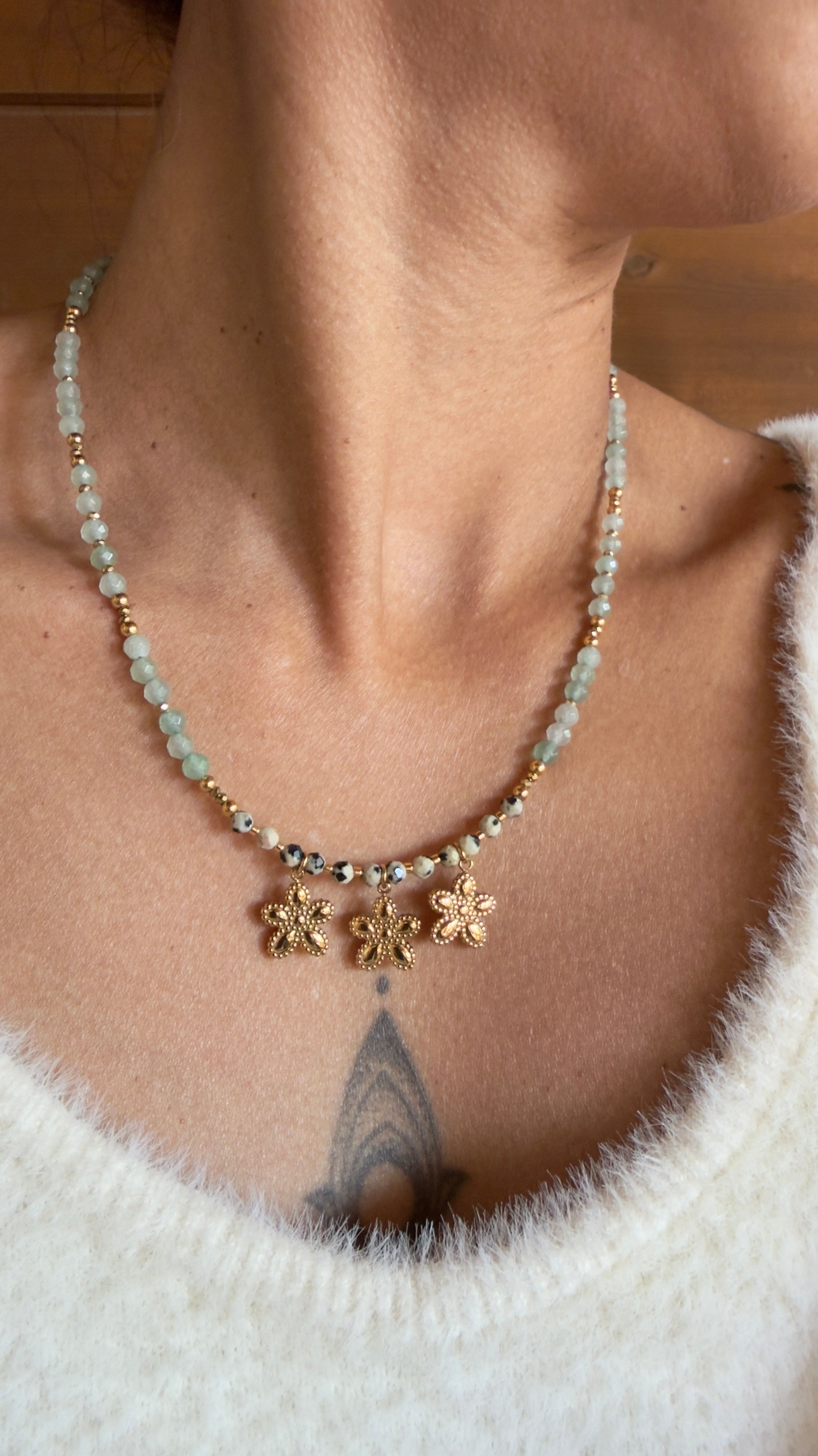 Le collier Elena - Aventurine et jaspe dalmatien
