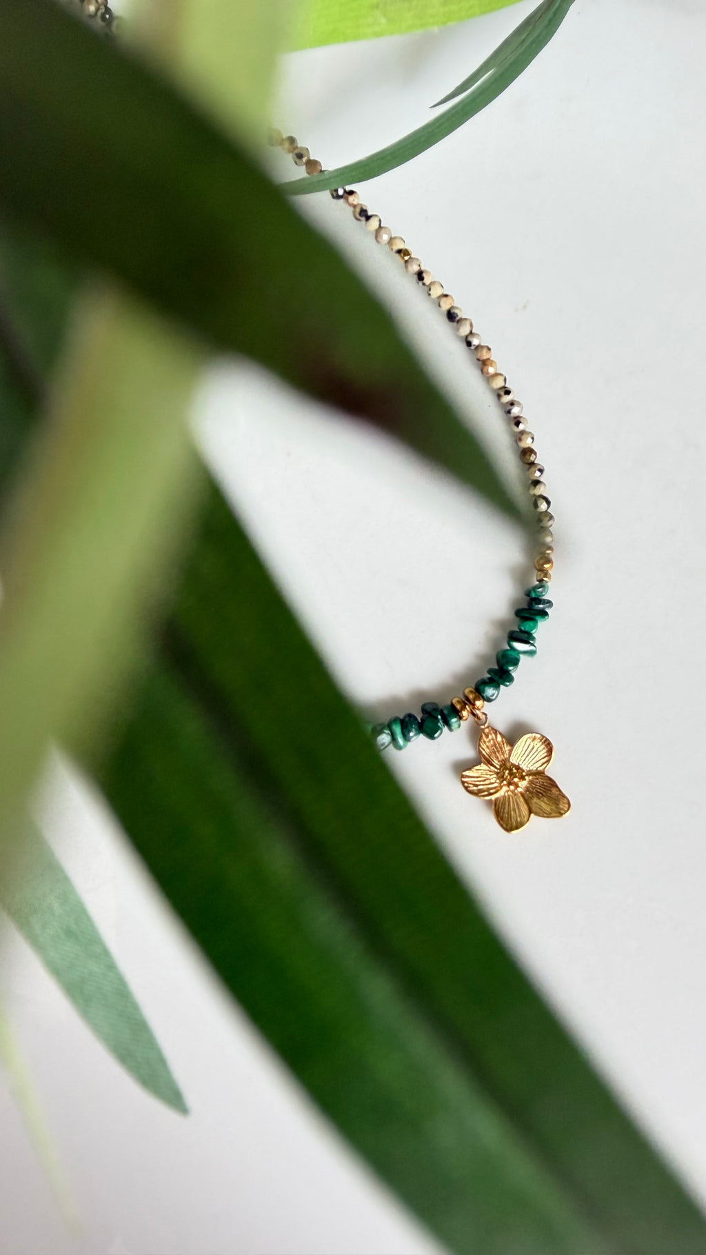 Collier Malachite & Jaspe Dalmatien – Mini Fleur