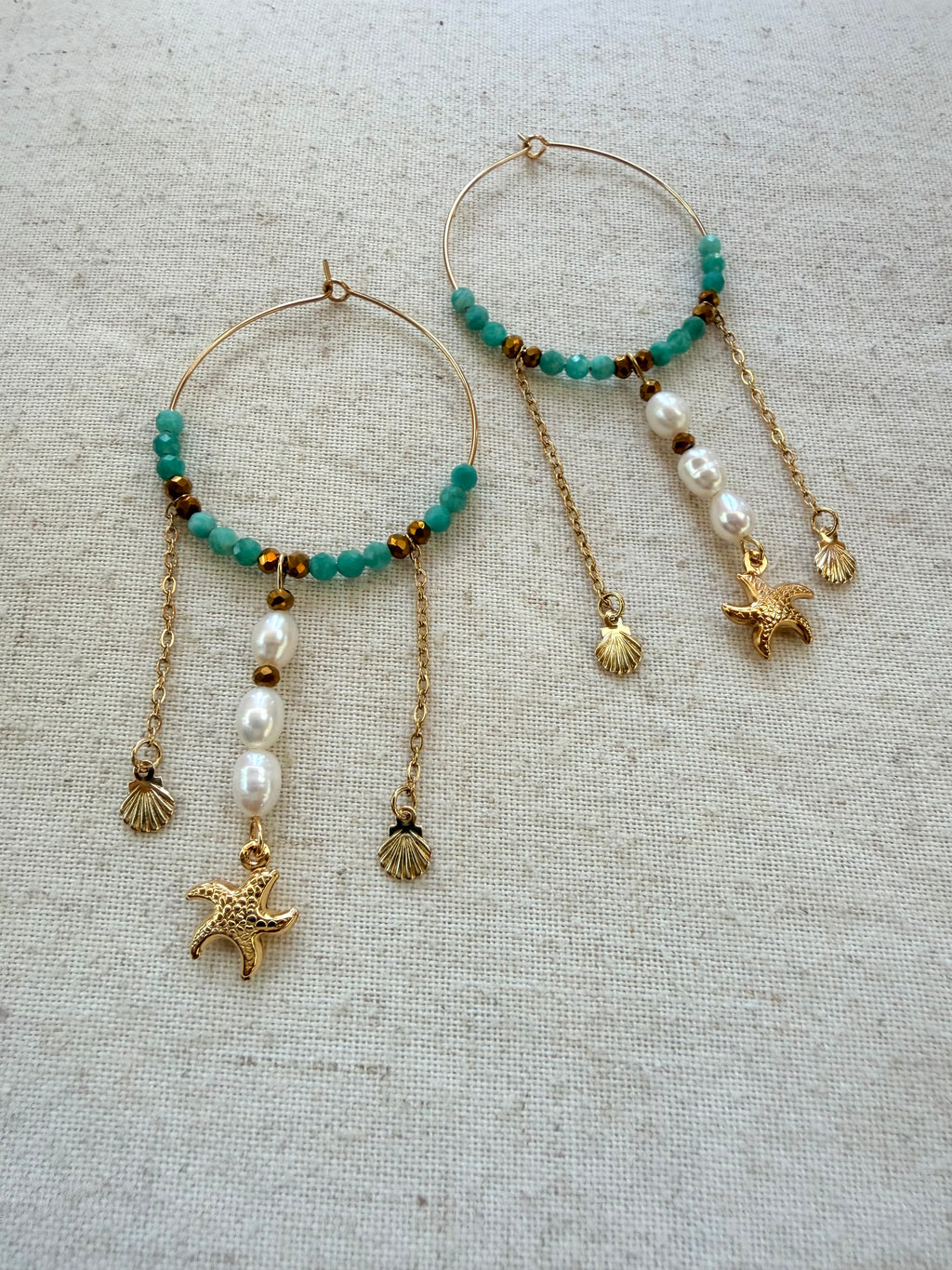 Boucles d’oreilles Caly-Amazonite naturelle, perle d’eau douce et acier inoxydable
