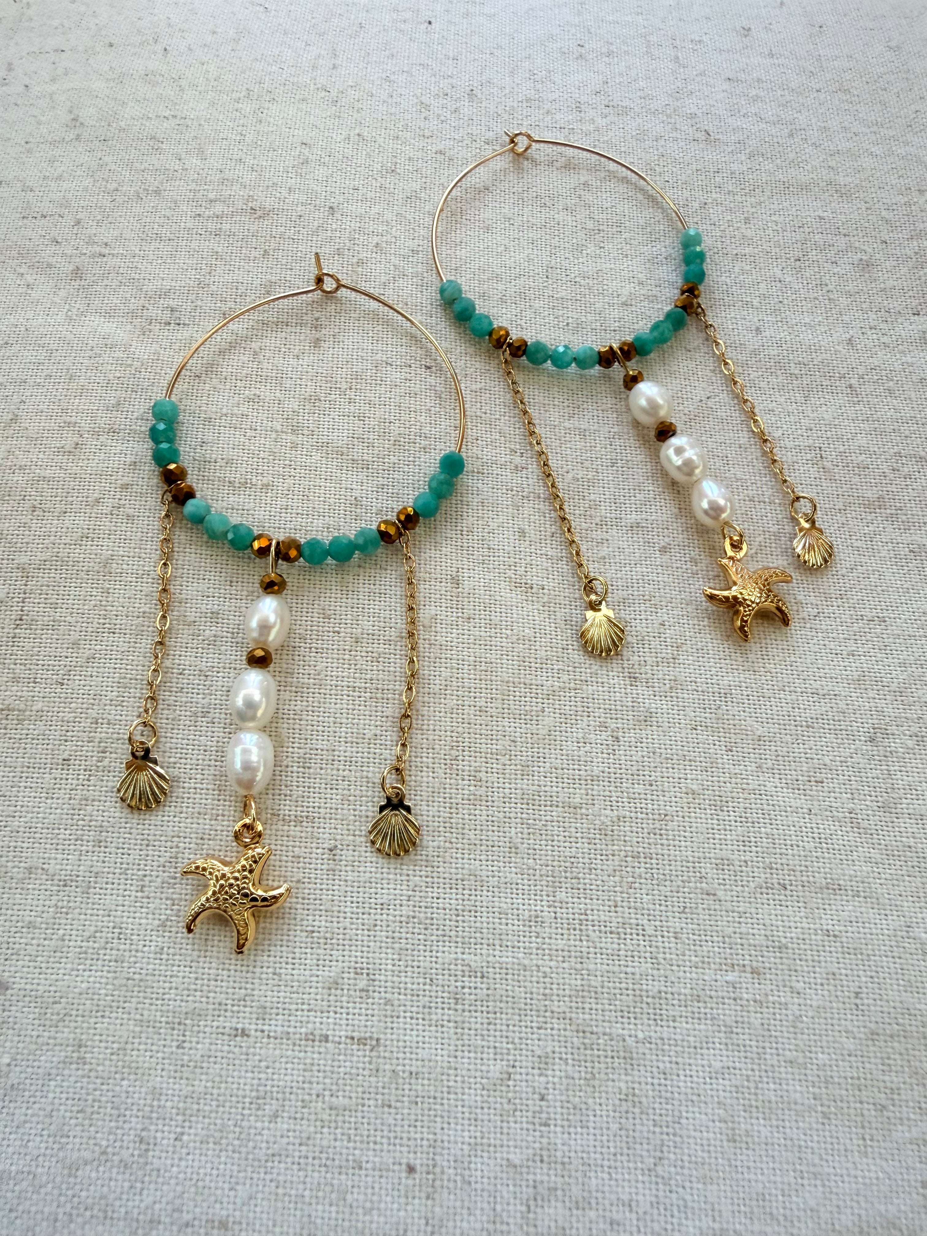 Boucles d’oreilles Caly-Amazonite naturelle, perle d’eau douce et acier inoxydable