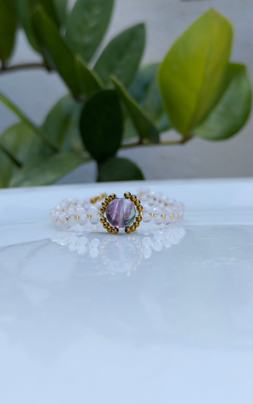 Bracelet Quartz Rose, Fluorite & Hématite Dorée
