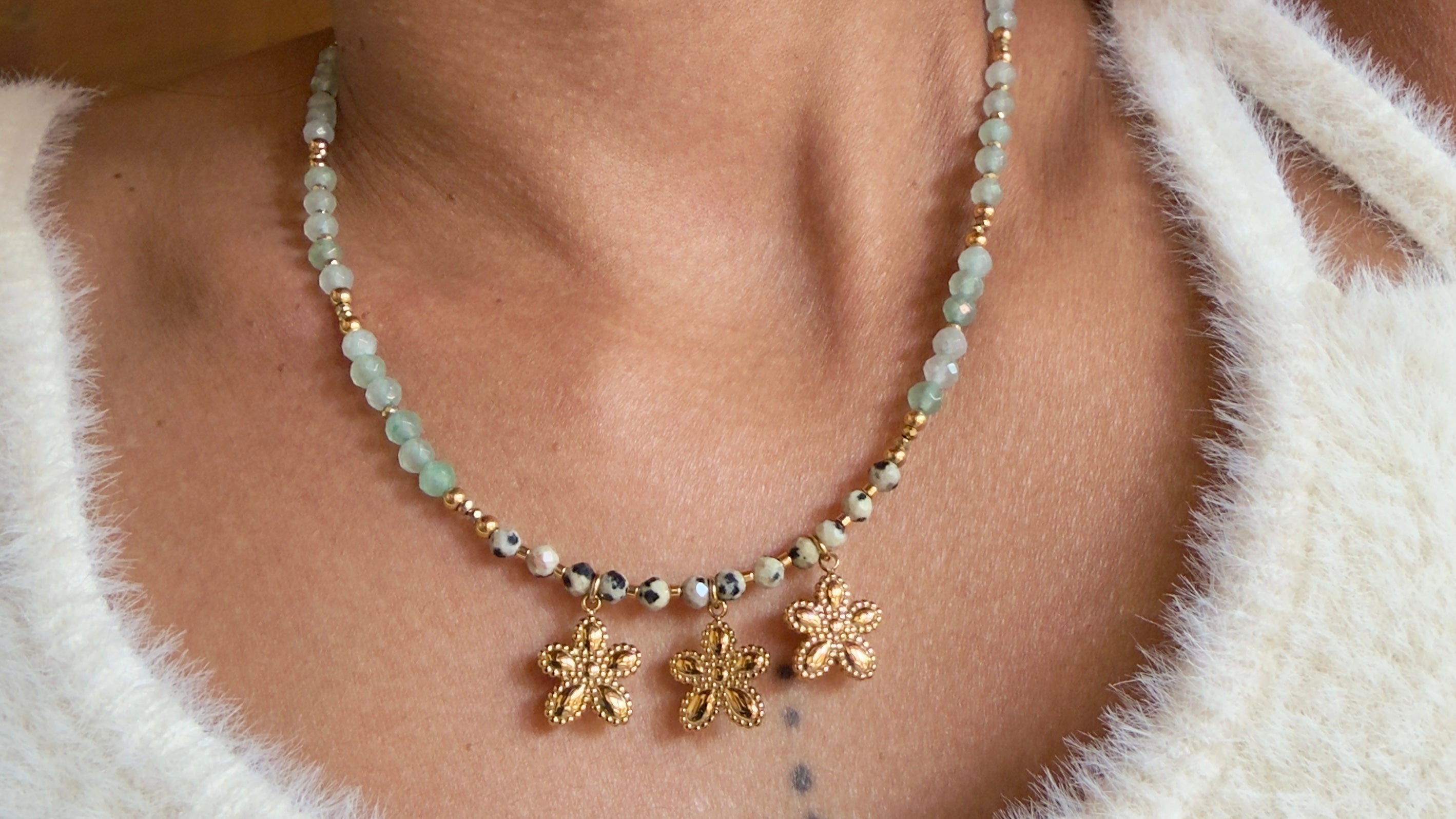 Le collier Elena - Aventurine et jaspe dalmatien