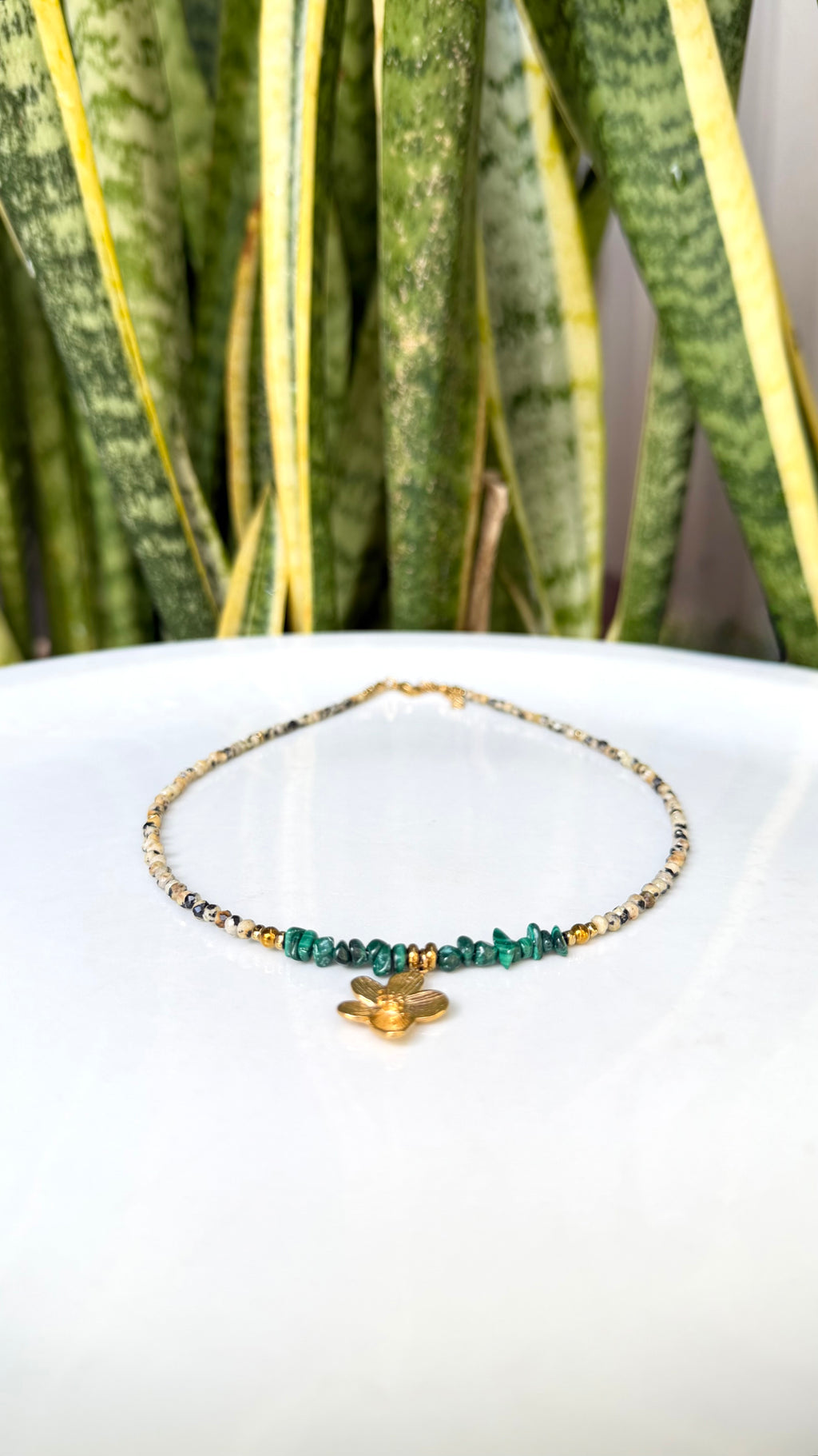 Collier Malachite & Jaspe Dalmatien – Mini Fleur