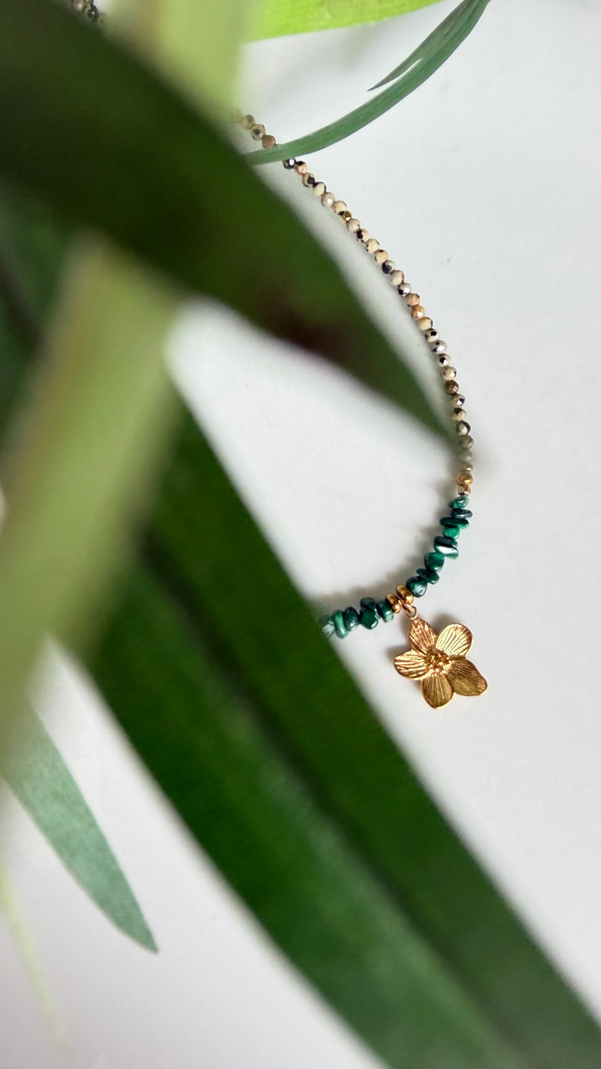 Collier Malachite & Jaspe Dalmatien – Mini Fleur