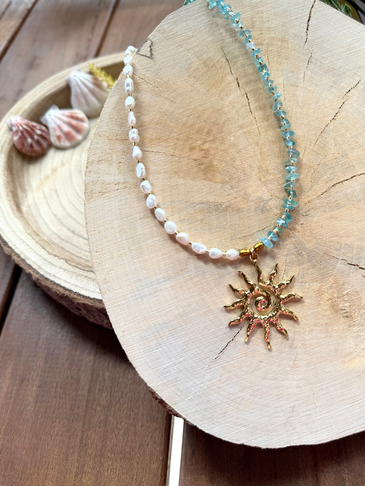 Collier Apatite Bleue & Perles d’Eau Douce – Soleil