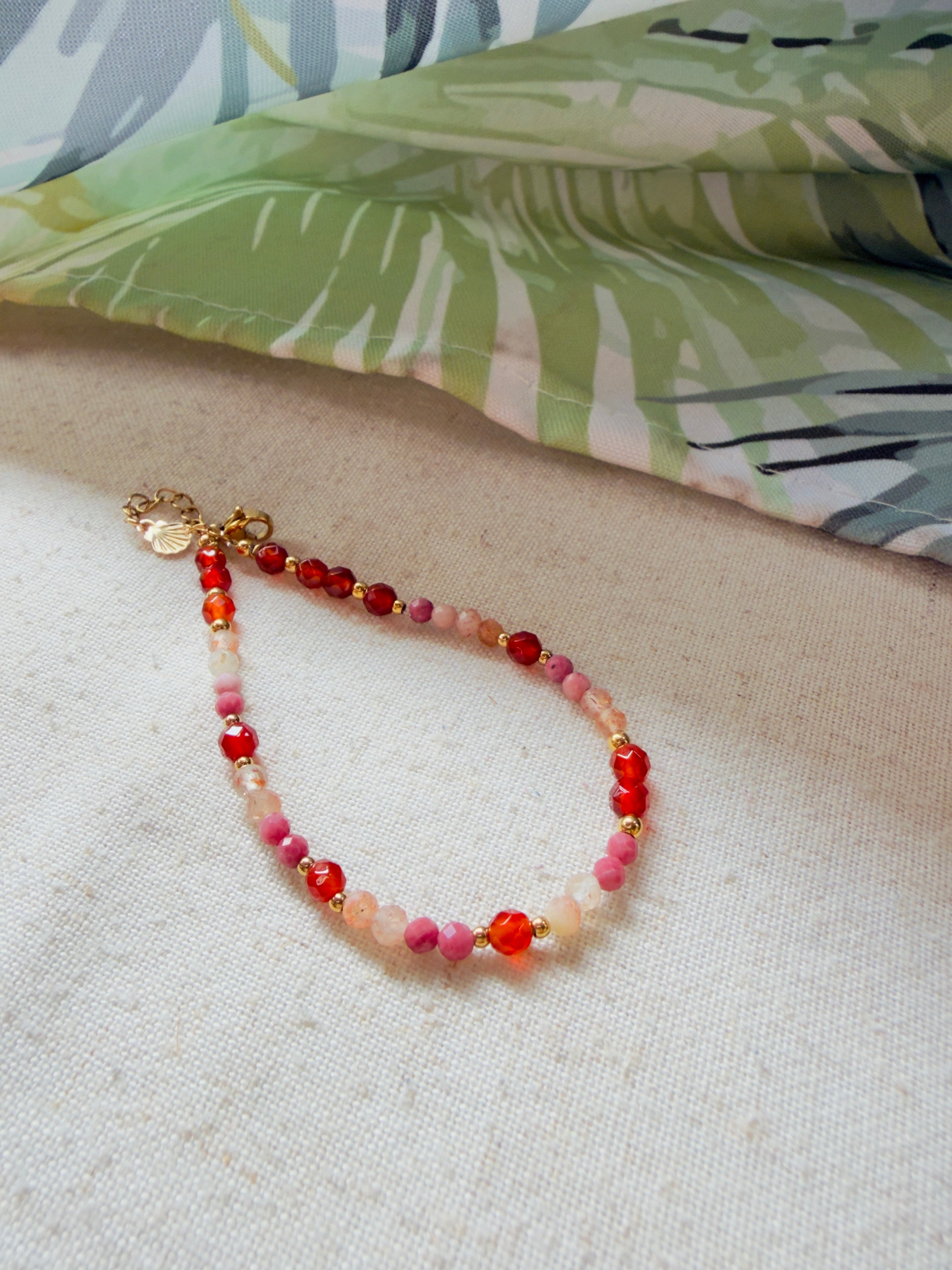 Bracelet en pierres naturelles cornaline, rhodonite et pierre du soleil – Eloria