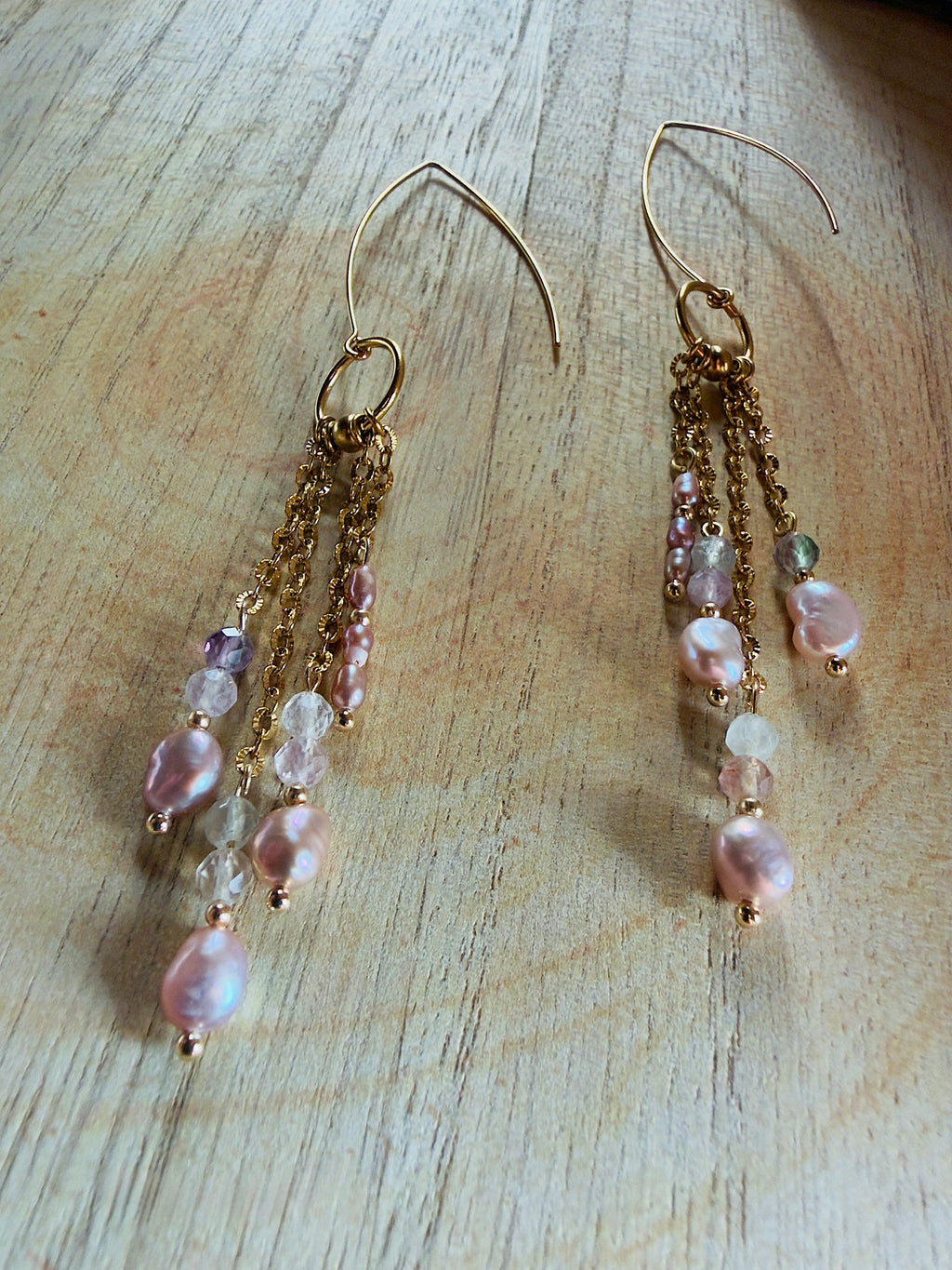 Boucles d’oreilles Liora – Fluorite et perles d’eau douce