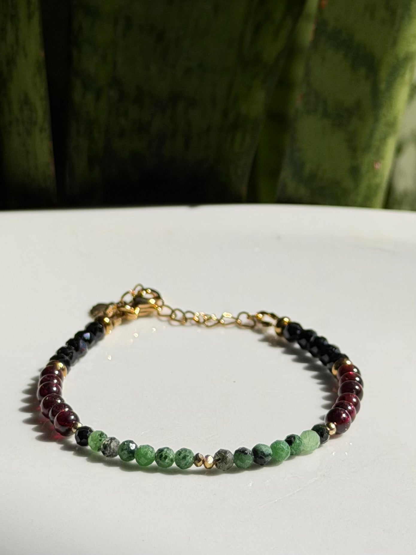 Bracelet Grenat - Zoisïte et Spinelle noire