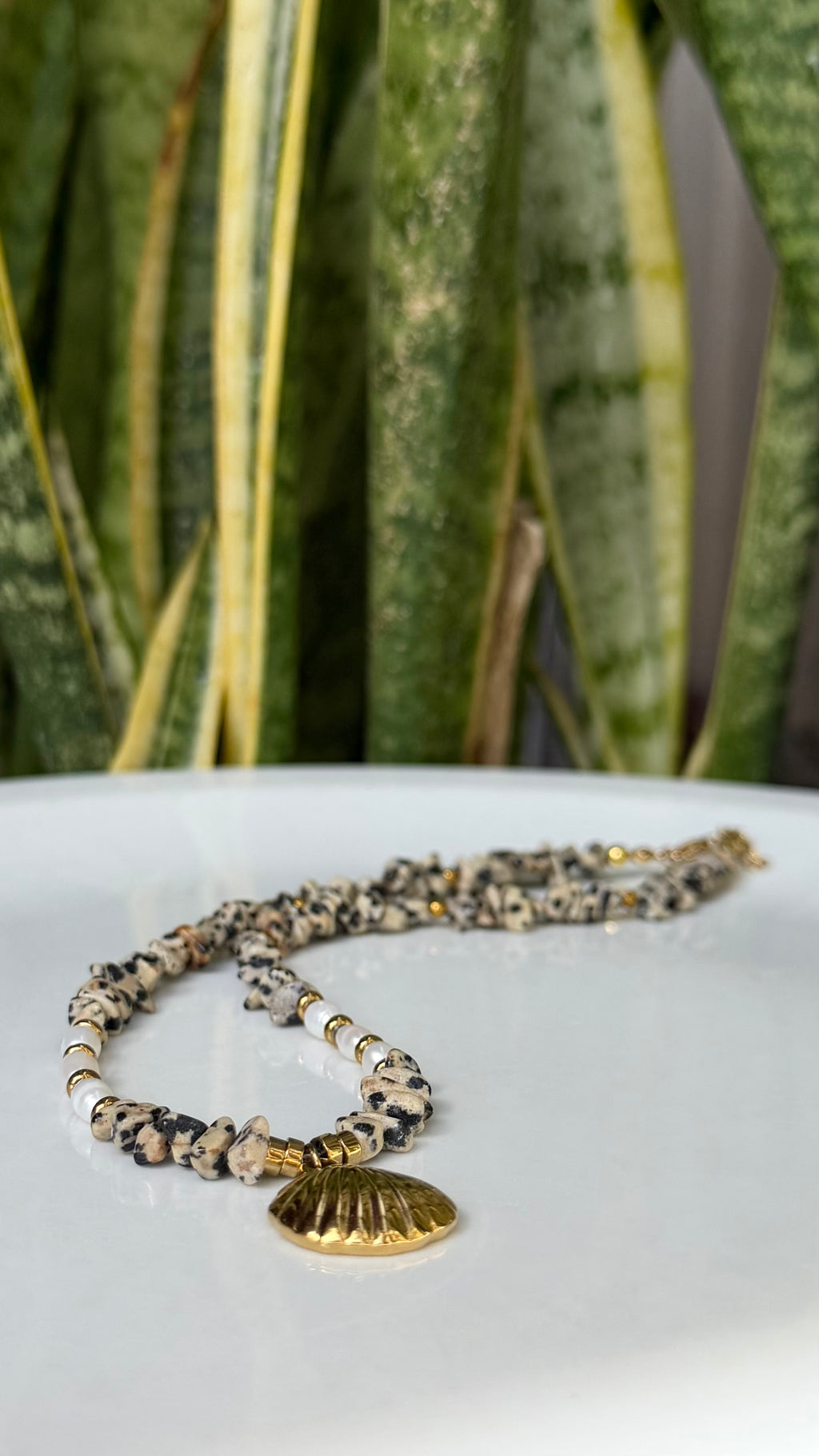 Collier Jaspe Dalmatien & Perles d’Eau Douce