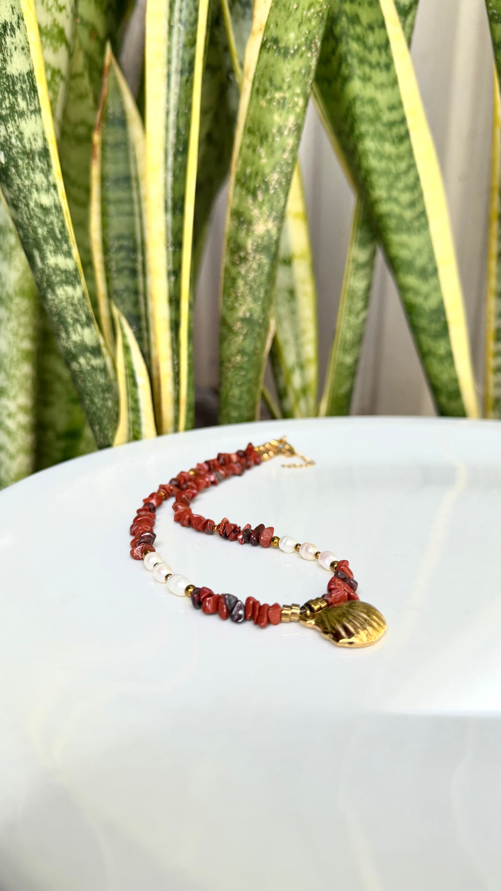 Collier Jaspe Rouge & Perles d’Eau Douce